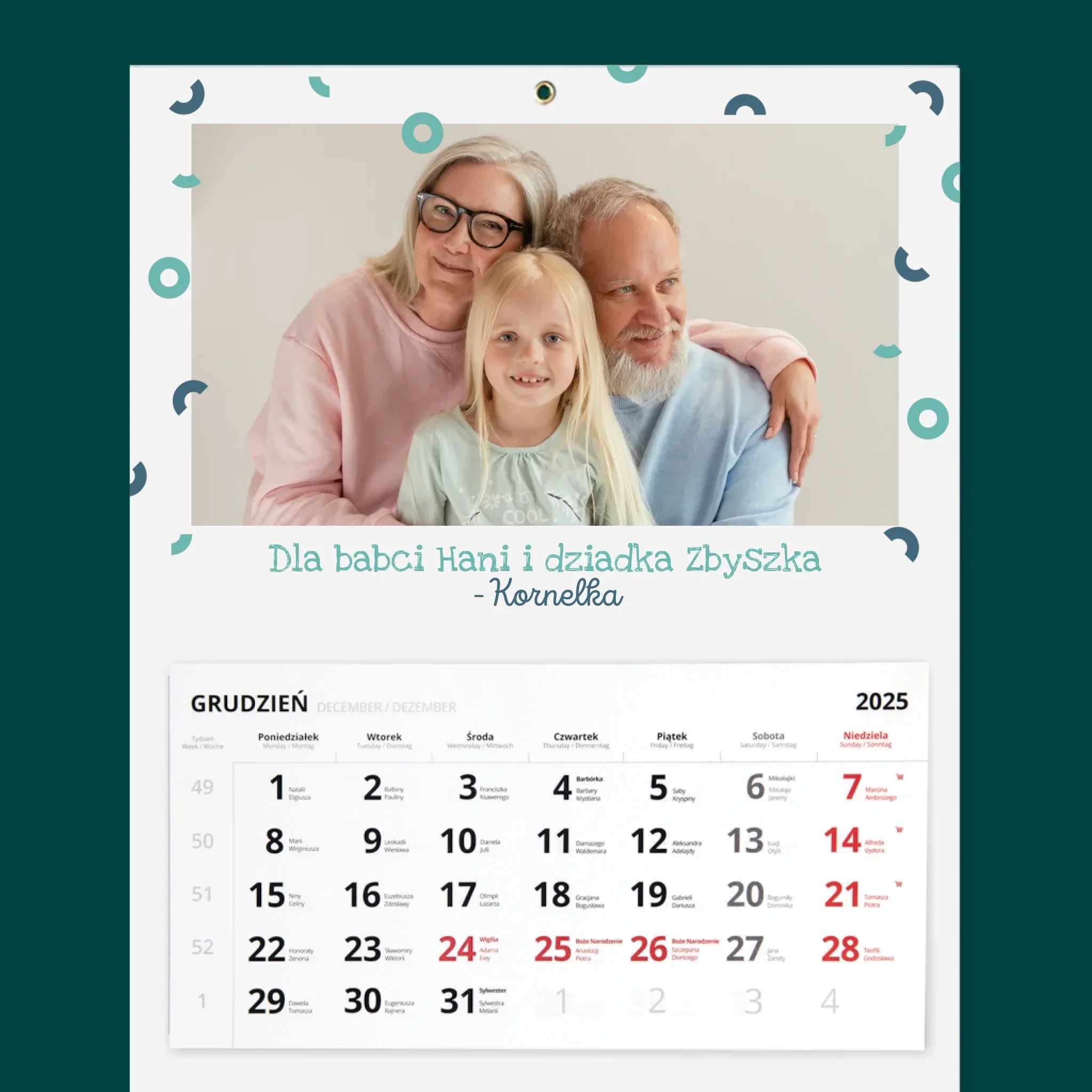 Zdjęcie i Podpis: Dla Babci i Dziadka - Personalizowany Kalendarz Trójdzielny - Image 2
