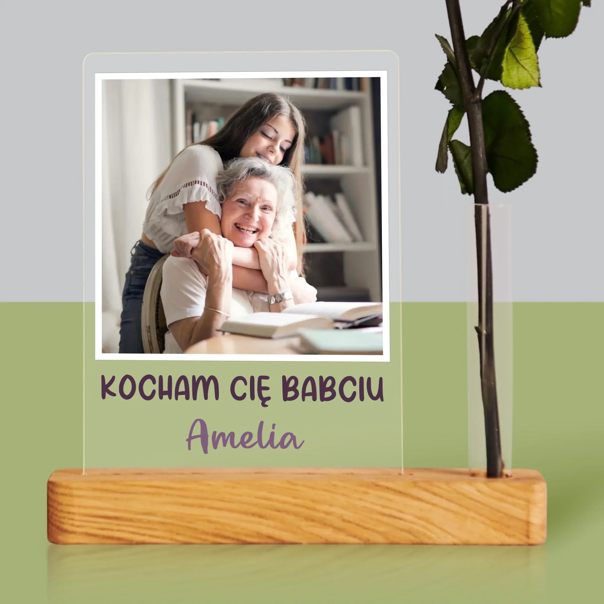 Zdjęcie i Podpis: Dla Babci - Wydruk Na Szkle Akrylowym z Różą - Image 2