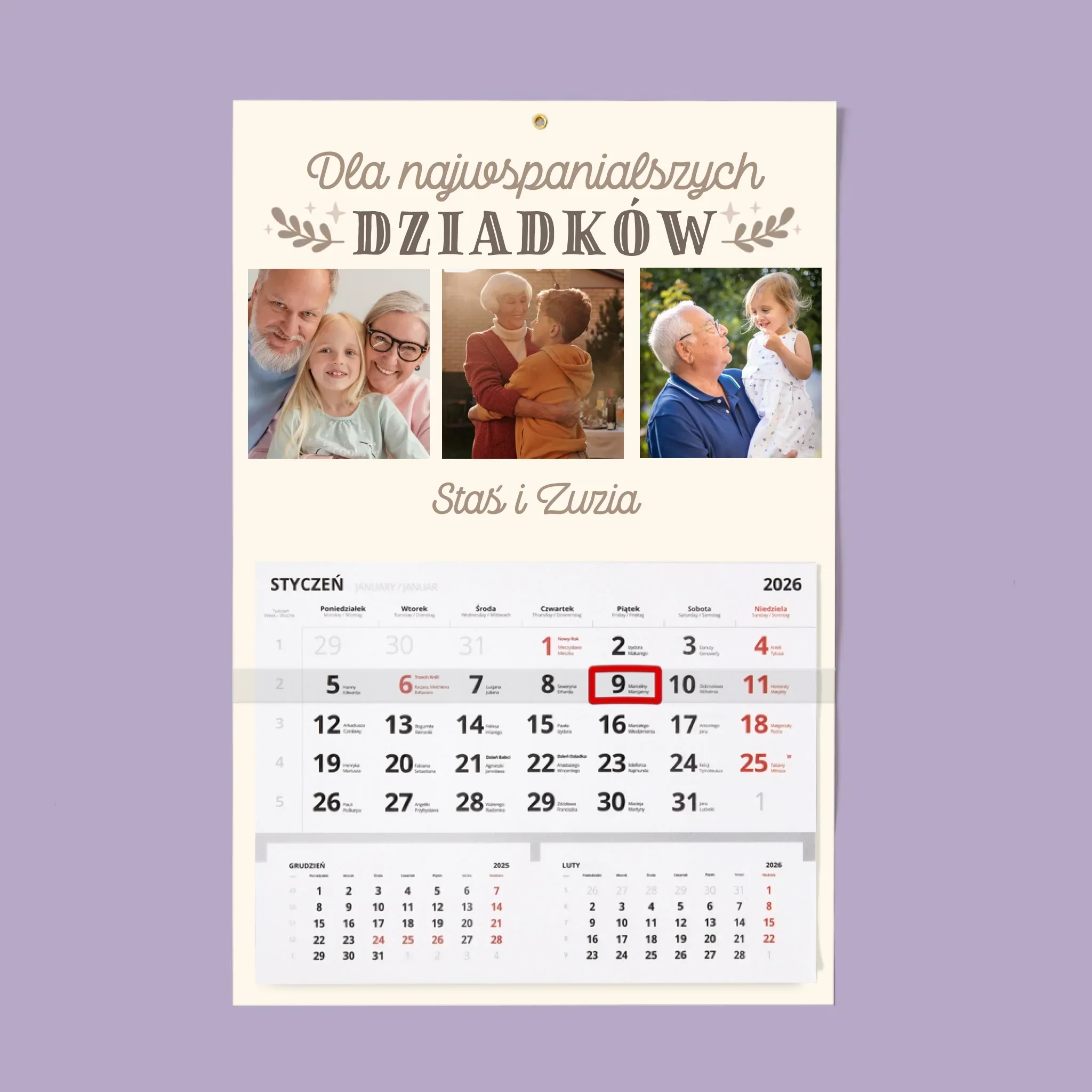 Zdjęcie i Podpis: Dla Najwspanialszych Dziadków - Personalizowany Kalendarz Jednodzielny