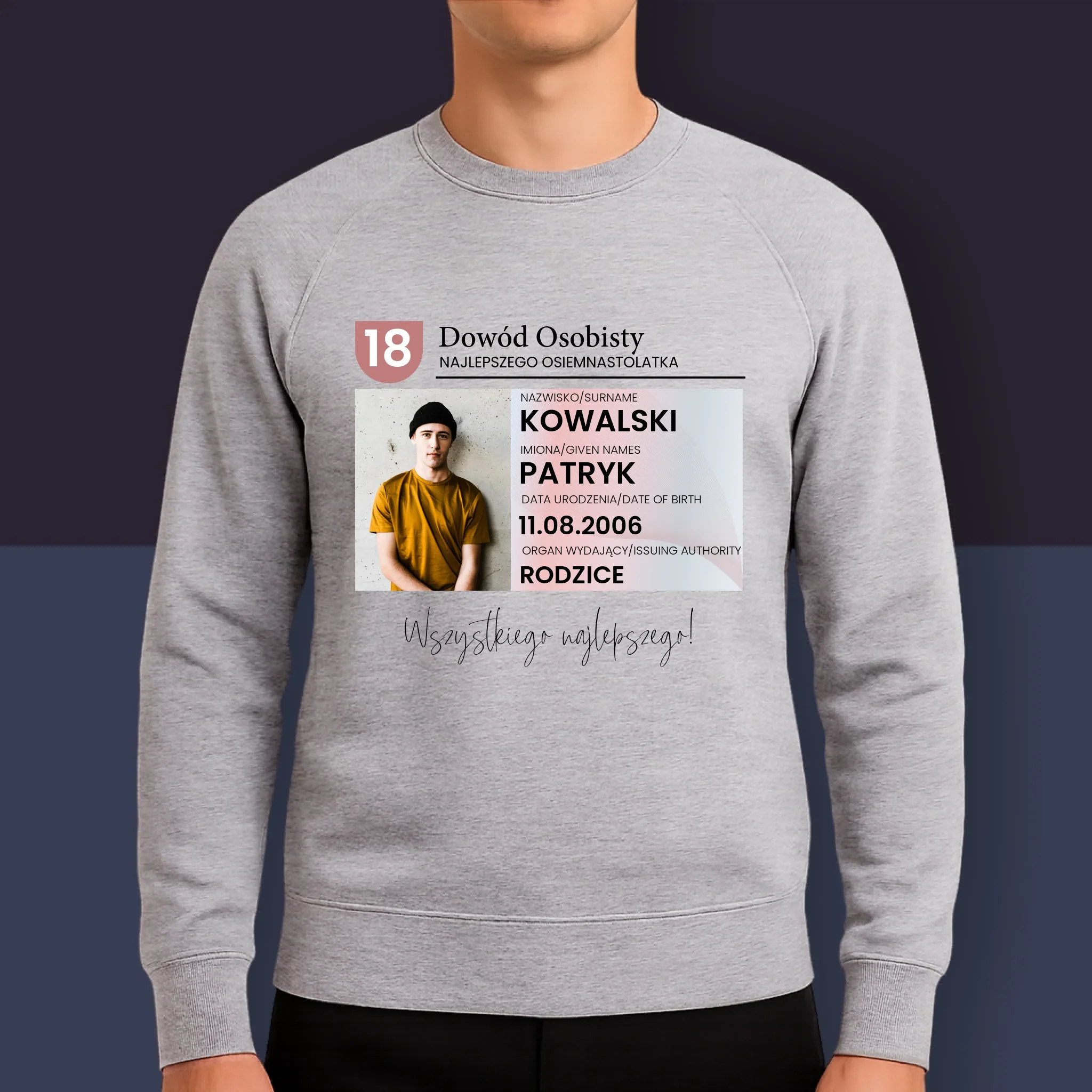Zdjęcie i Podpis: Dowód Osobisty - Bluza Męska z Kapturem - Image 9