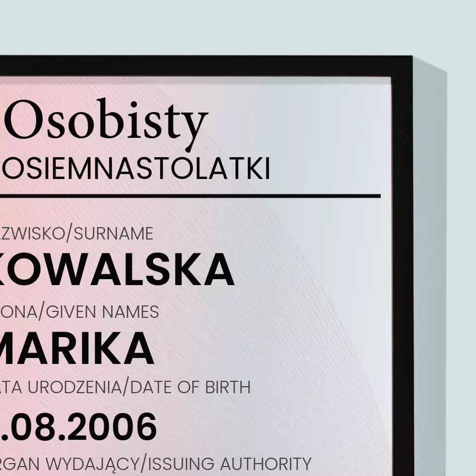 Zdjęcie i Podpis: Dowód Osobisty - Wydruk Obramowany 30X40 - Image 2