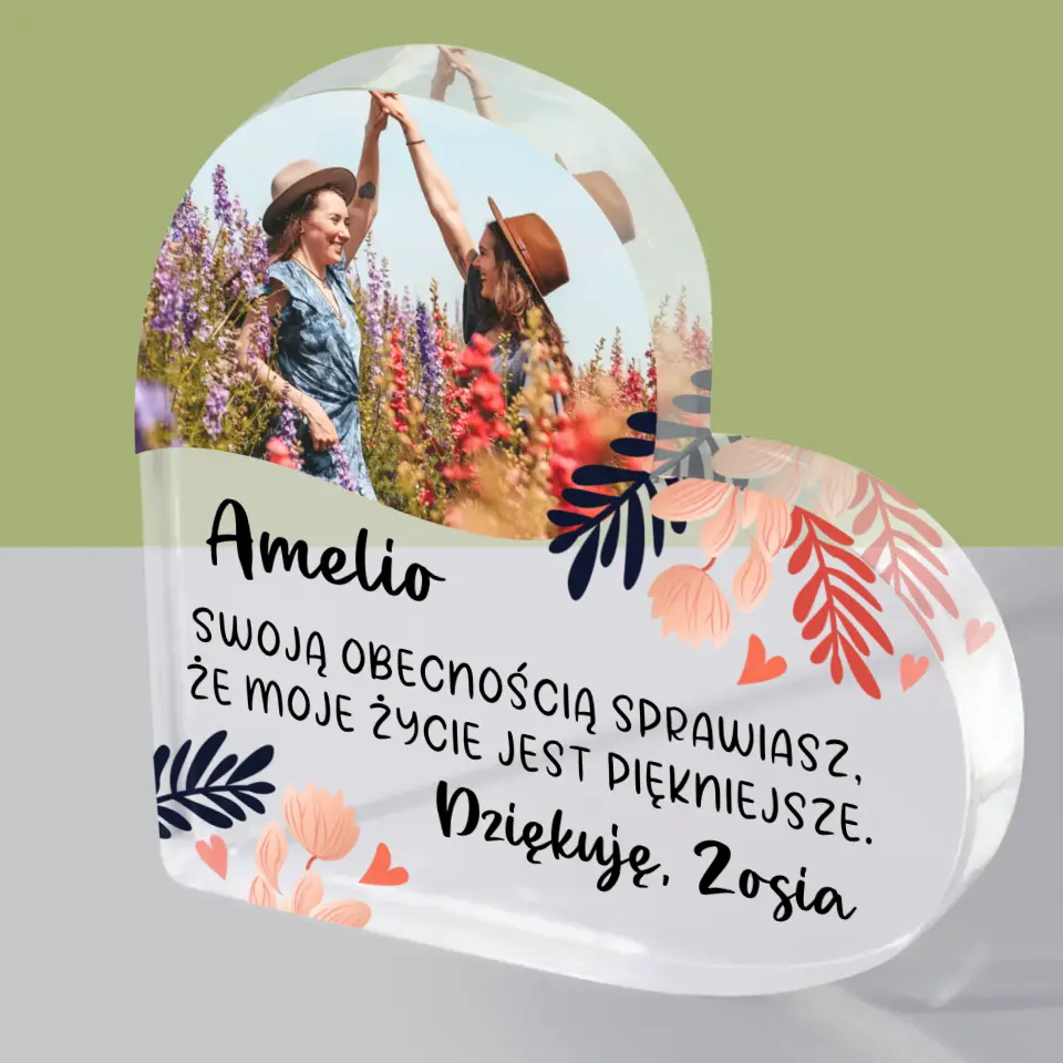 Zdjęcie i Podpis: Dziękuję Dla Przyjaciółki - Blok Akrylowy Serce - Image 2