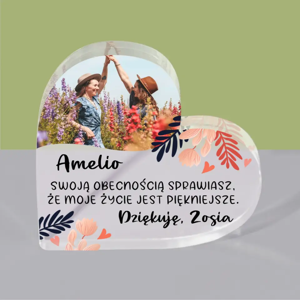 Zdjęcie i Podpis: Dziękuję Dla Przyjaciółki - Blok Akrylowy Serce - Image 4