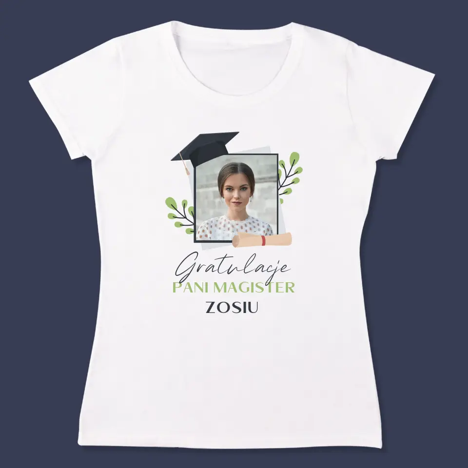 Zdjęcie i Podpis: Gratulacje Magister - Koszulka Damska z Nadrukiem - Image 3