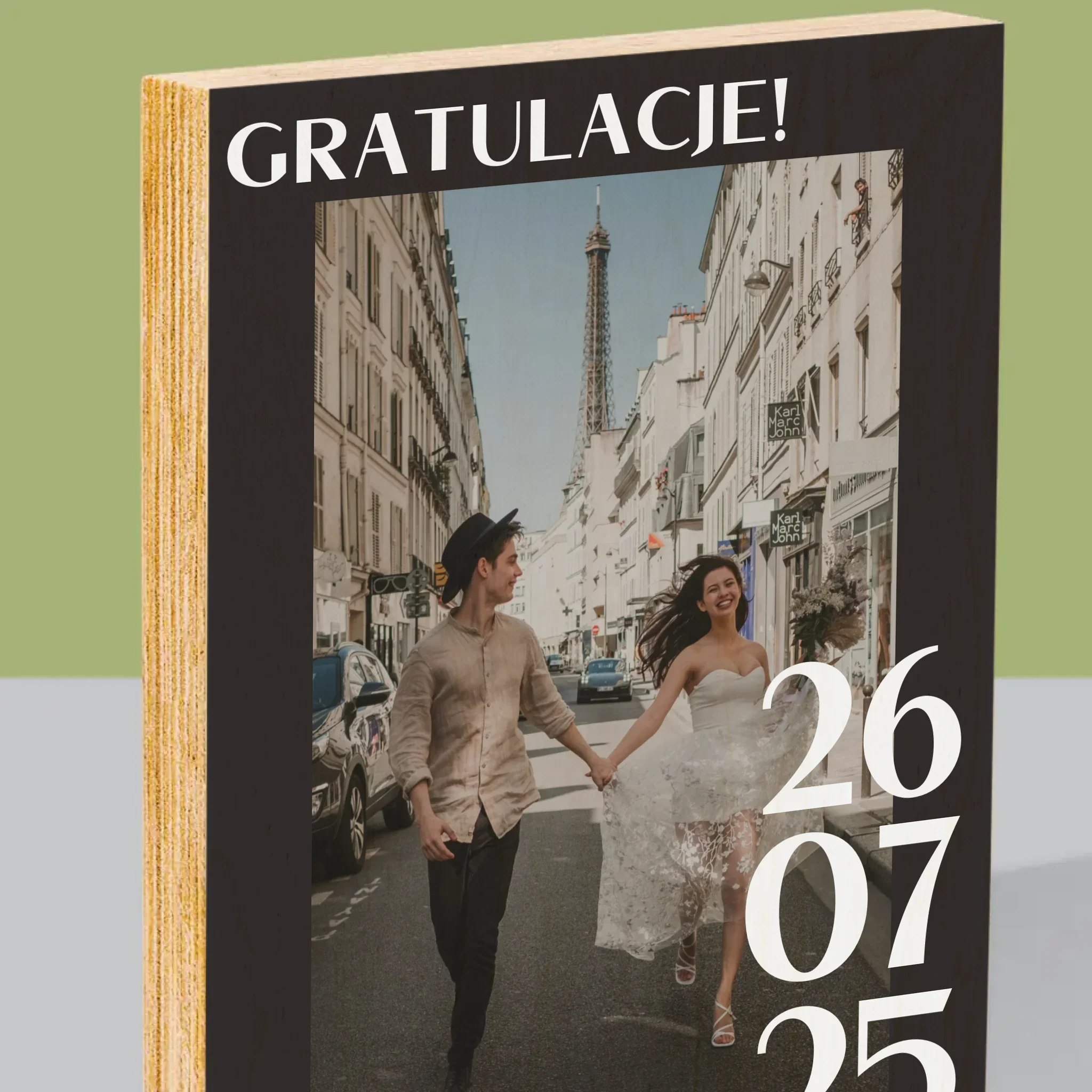 Zdjęcie i Podpis: Gratulacje z Okazji Ślubu - Wydruk Na Drewnie - Image 2