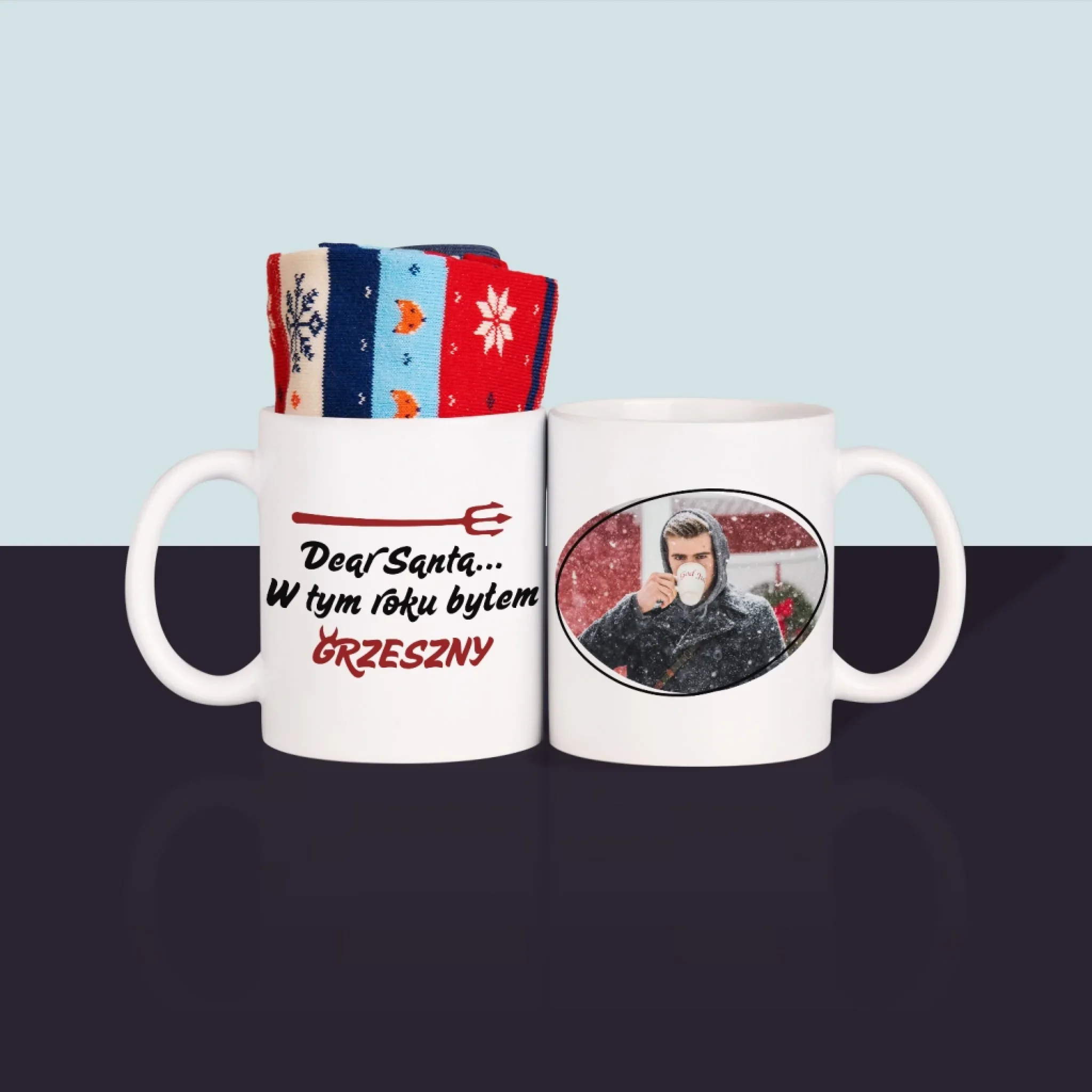 Zdjęcie i Podpis: Grzeszny - Zimowe Skarpetki w Kubku