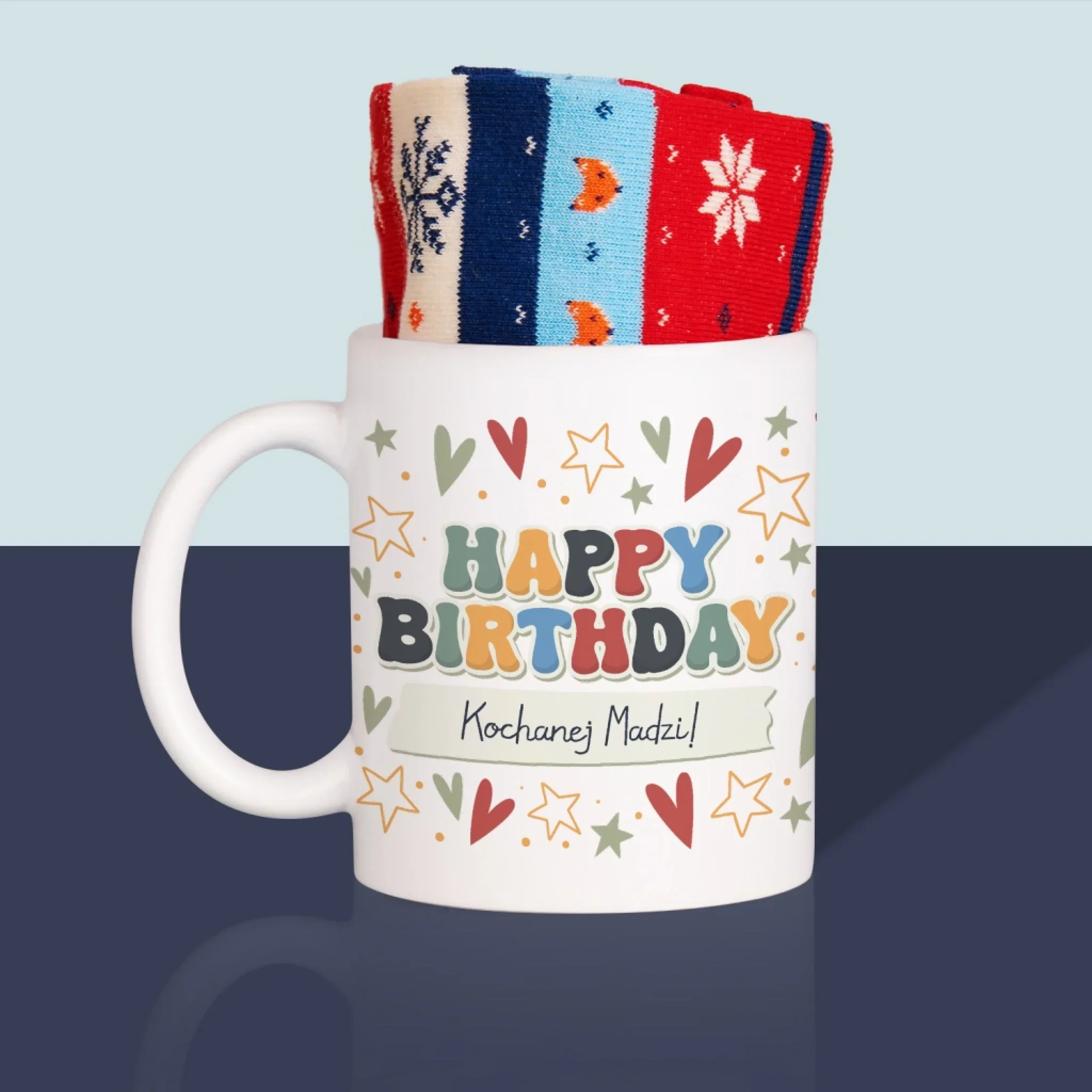 Zdjęcie i Podpis: Happy Birthday - Zimowe Skarpetki w Kubku