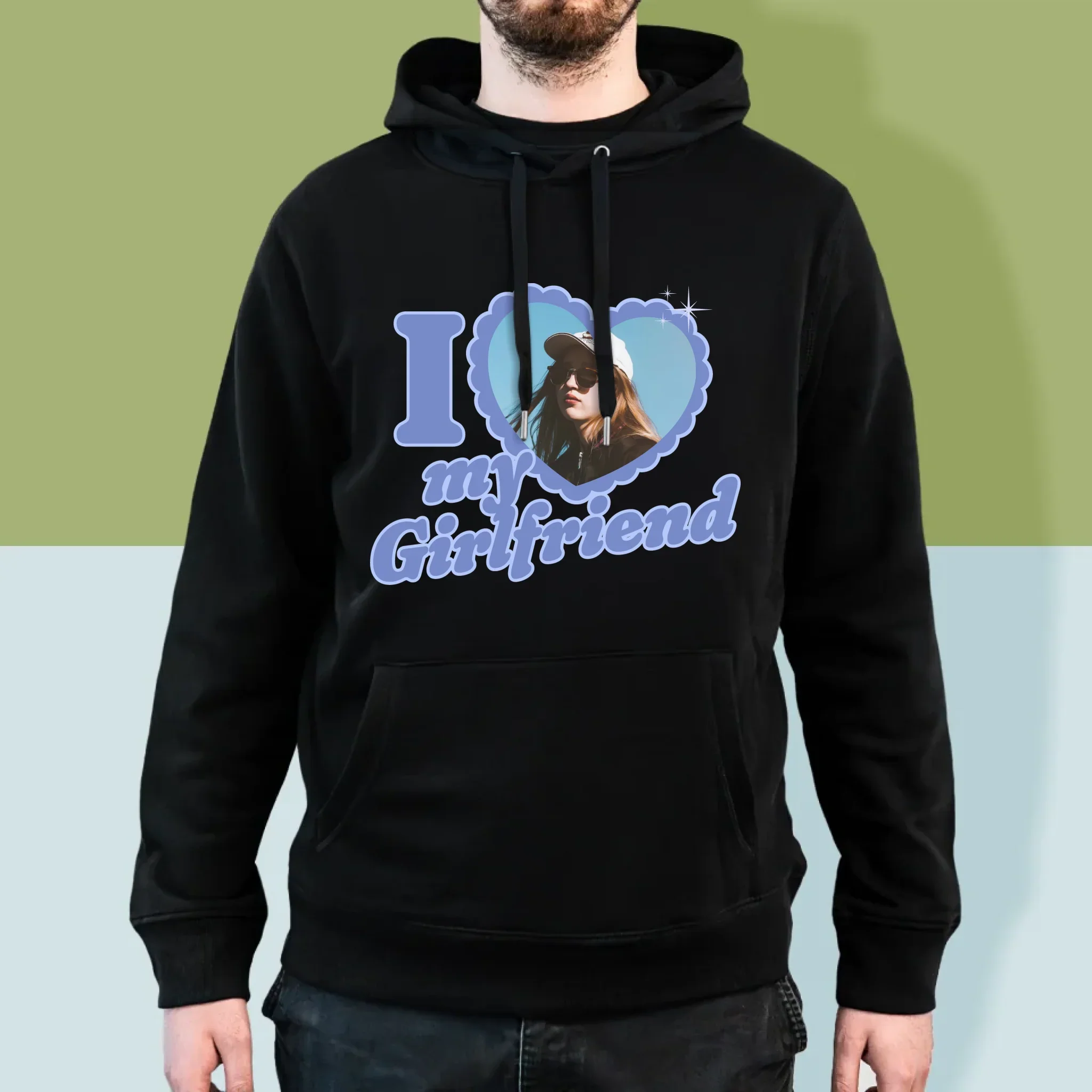 Zdjęcie i Podpis: i Love My Girlfriend - Bluza Męska z Kapturem