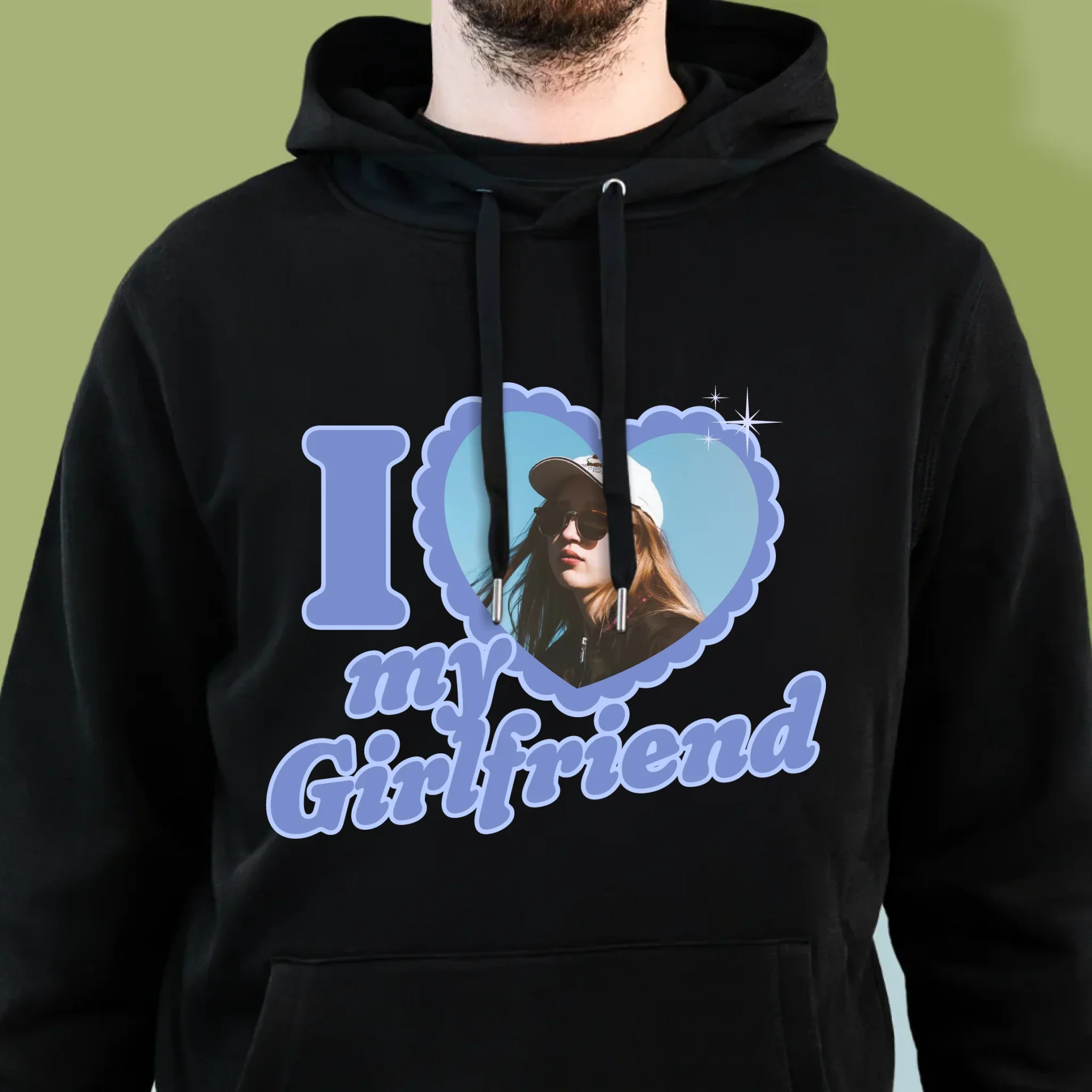 Zdjęcie i Podpis: i Love My Girlfriend - Bluza Męska z Kapturem - Image 2