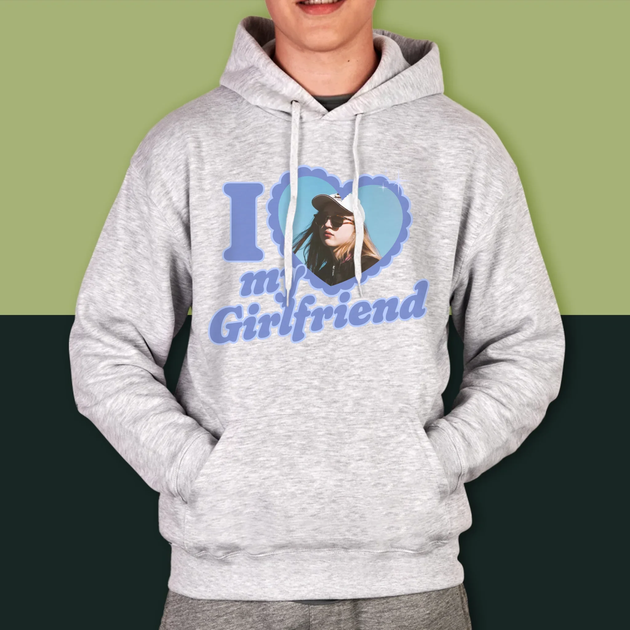 Zdjęcie i Podpis: i Love My Girlfriend - Bluza Męska z Kapturem - Image 5