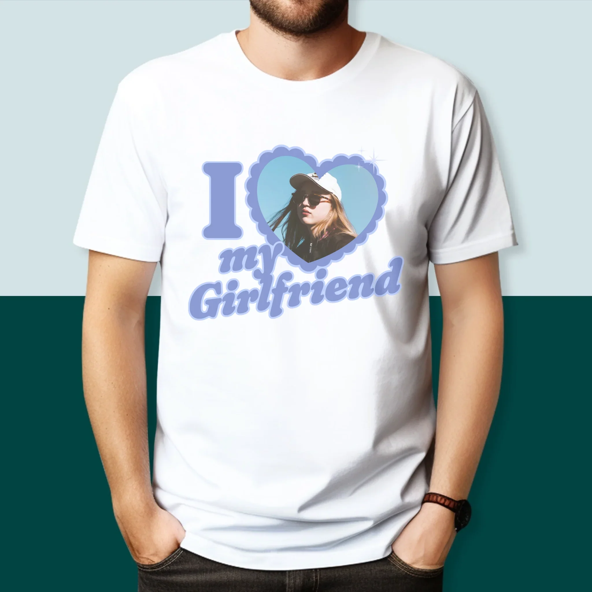 Zdjęcie i Podpis: i Love My Girlfriend - Koszulka Męska z Nadrukiem