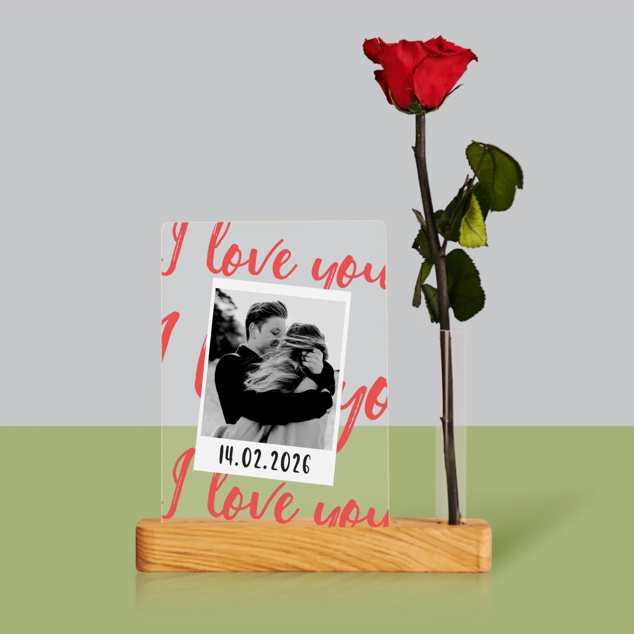 Zdjęcie i Podpis: i Love You Polaroid - Wydruk Na Szkle Akrylowym z Różą