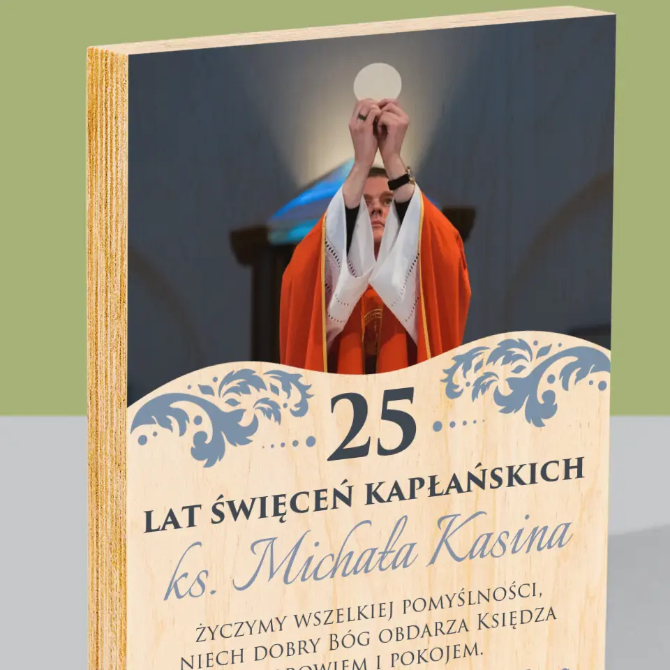 Zdjęcie i Podpis: Jubileusz Święceń Kapłańskich - Wydruk Na Drewnie - Image 2