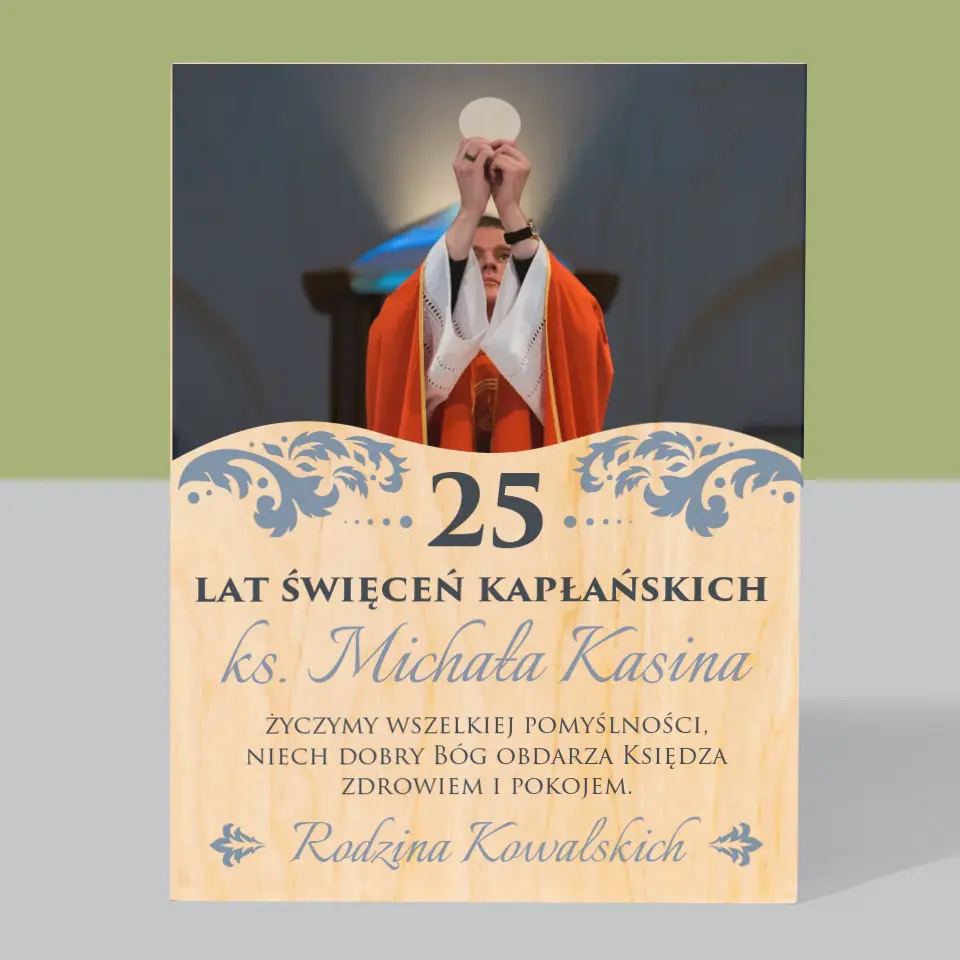 Zdjęcie i Podpis: Jubileusz Święceń Kapłańskich - Wydruk Na Drewnie - Image 3
