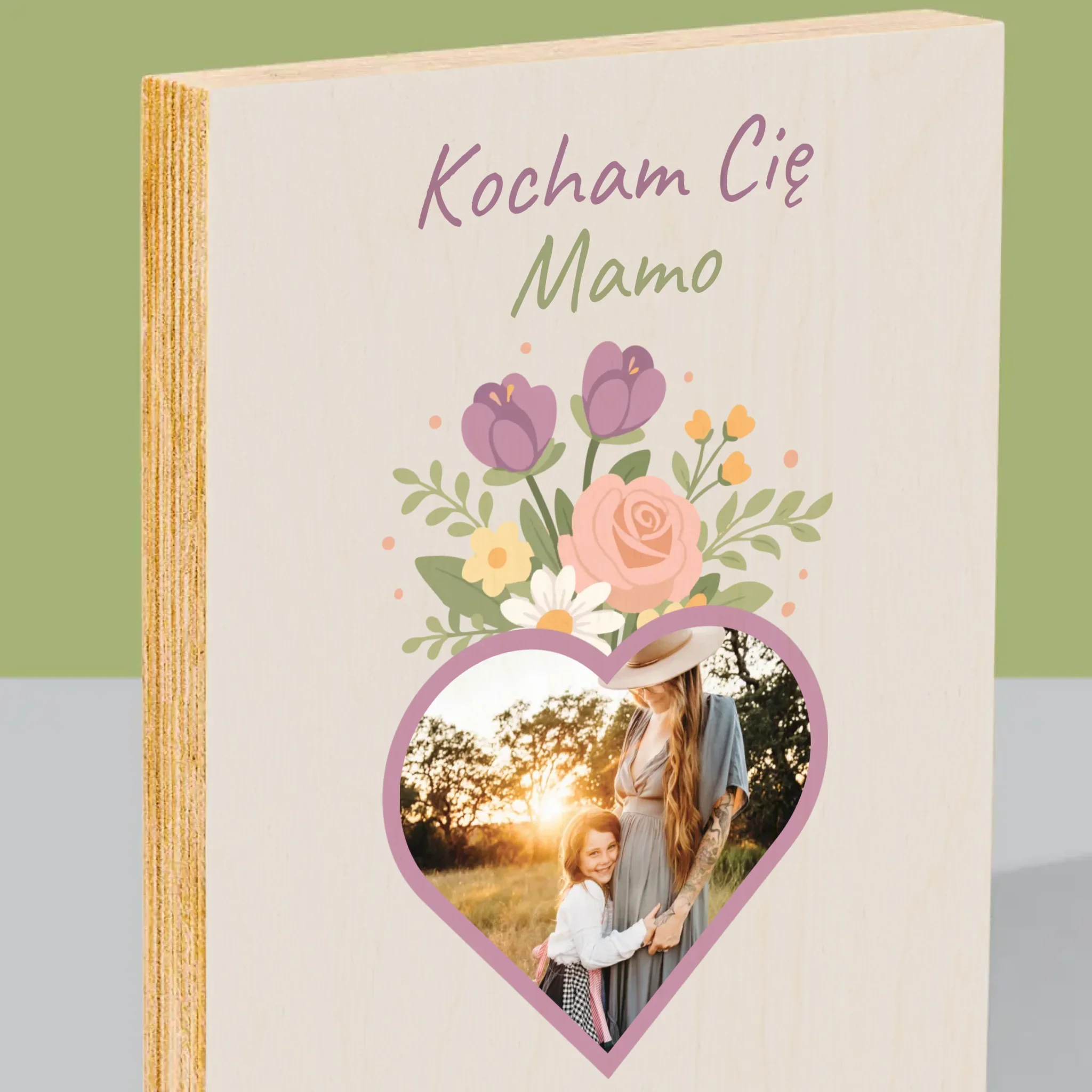 Zdjęcie i Podpis: Kocham Cię Mamo Kwiaty - Wydruk Na Drewnie - Image 2