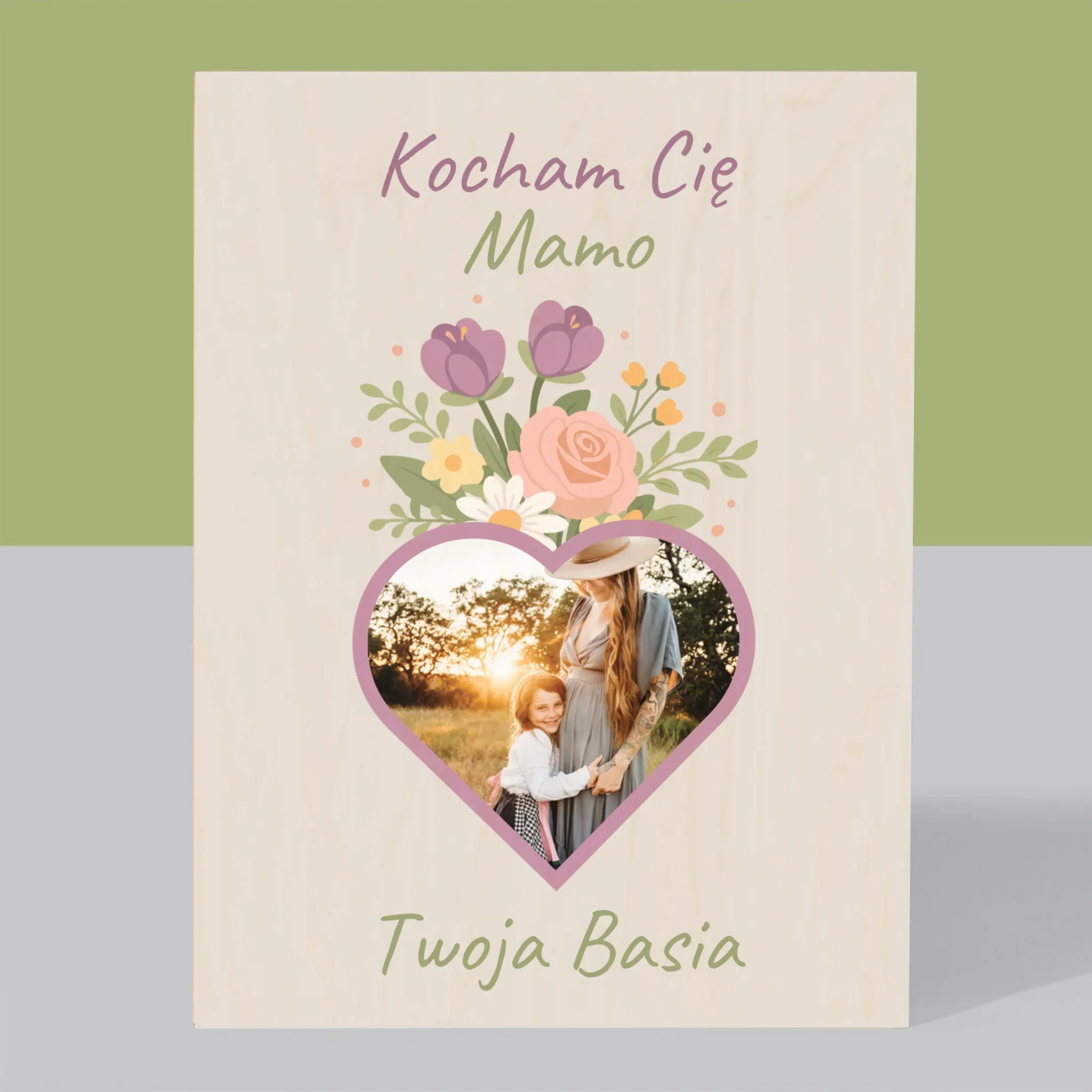 Zdjęcie i Podpis: Kocham Cię Mamo Kwiaty - Wydruk Na Drewnie - Image 3