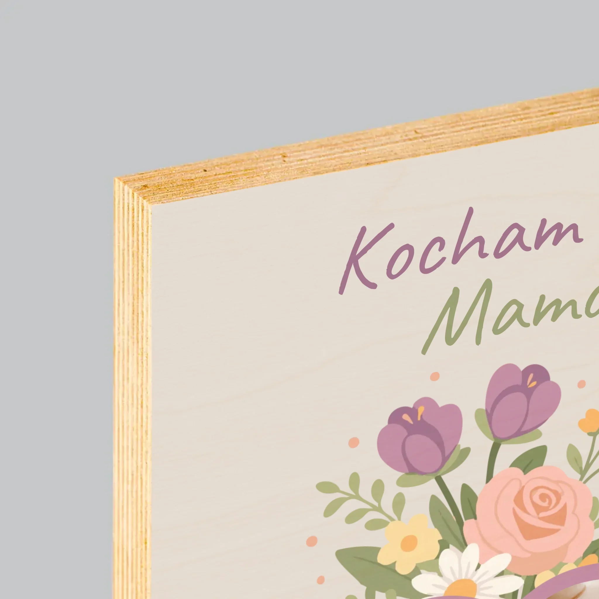 Zdjęcie i Podpis: Kocham Cię Mamo Kwiaty - Wydruk Na Drewnie - Image 4
