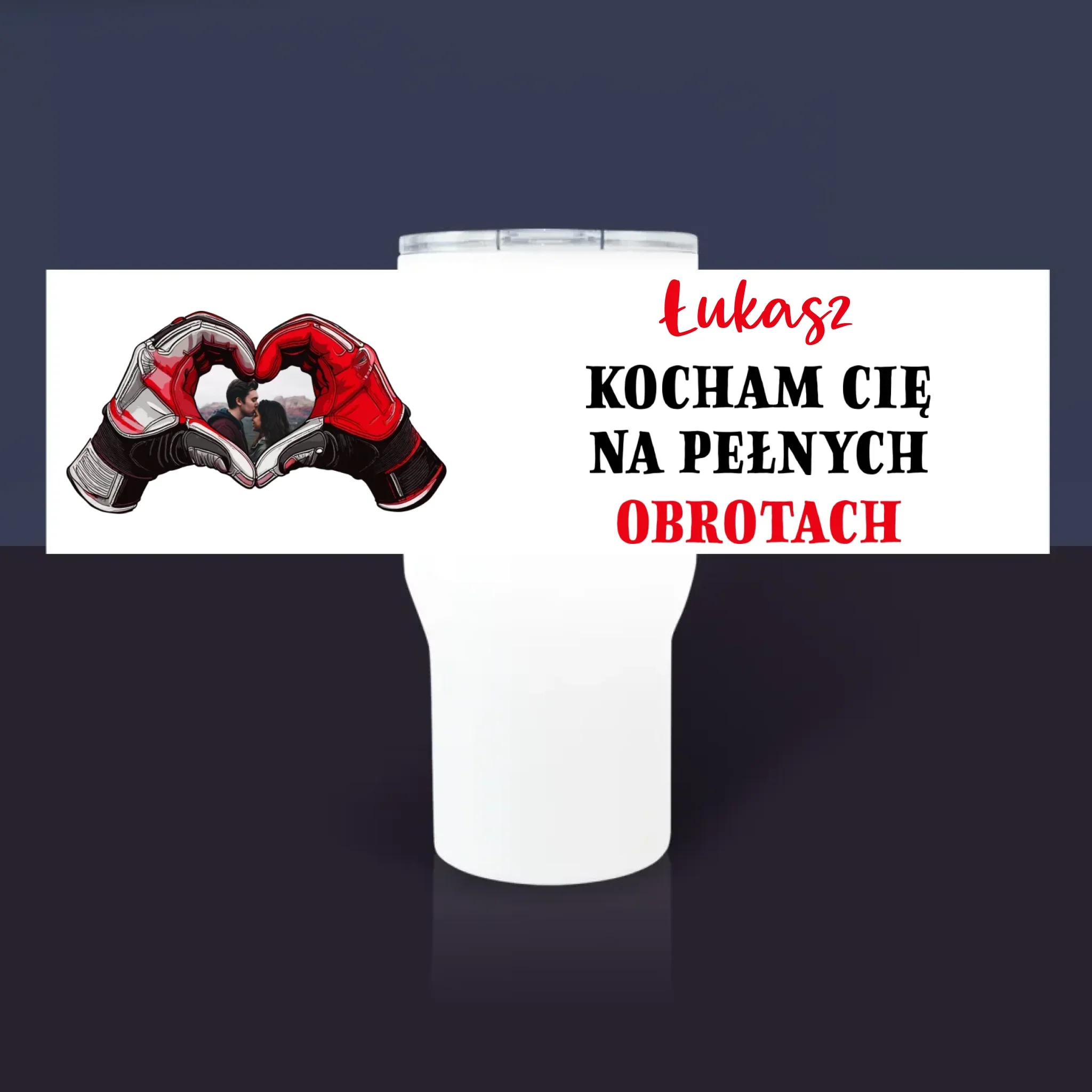 Zdjęcie I Podpis: Kocham Cię Na Pełnych Obrotach - Kubek z Nadrukiem Termiczny Biały - Image 3