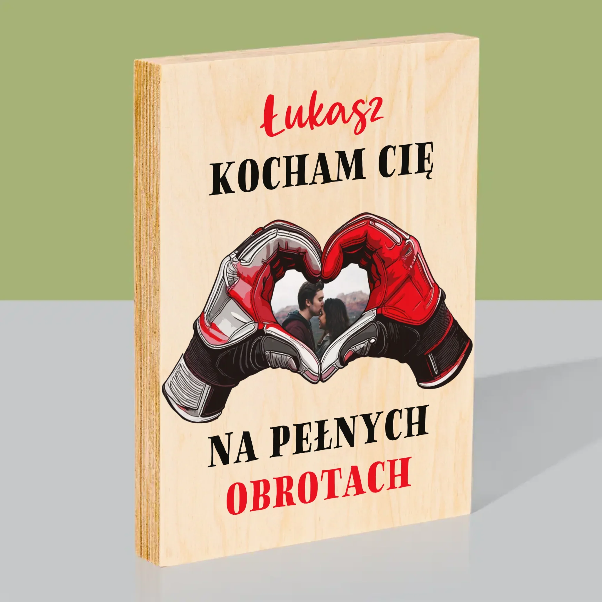 Zdjęcie I Podpis: Kocham Cię Na Pełnych Obrotach - Wydruk Na Drewnie
