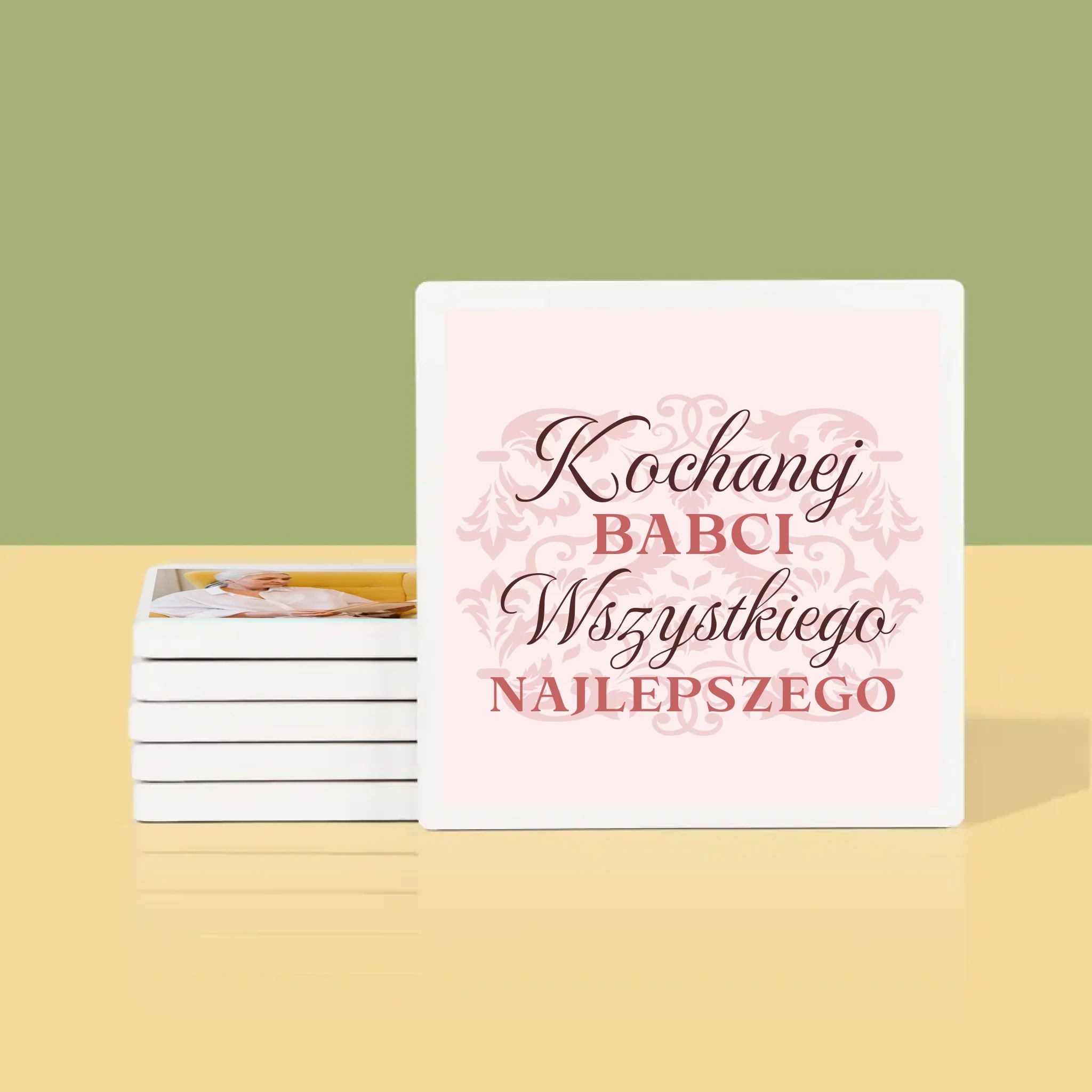 Zdjęcie I Podpis: Kochanej Babci Wszystkiego Najlepszego - Podkładki Pod Kubki