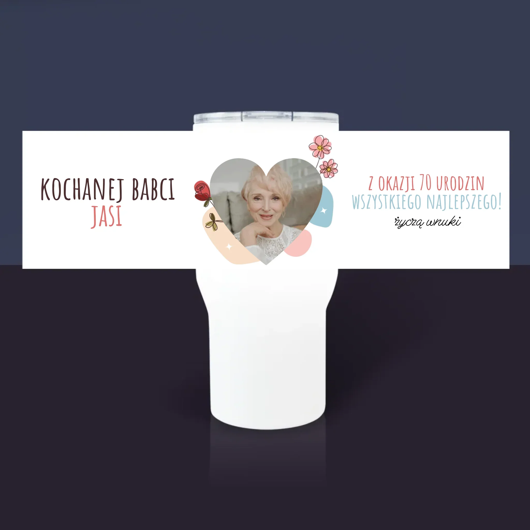 Zdjęcie I Podpis: Kochanej Babci z Okazji Urodzin - Kubek z Nadrukiem Termiczny Biały - Image 3
