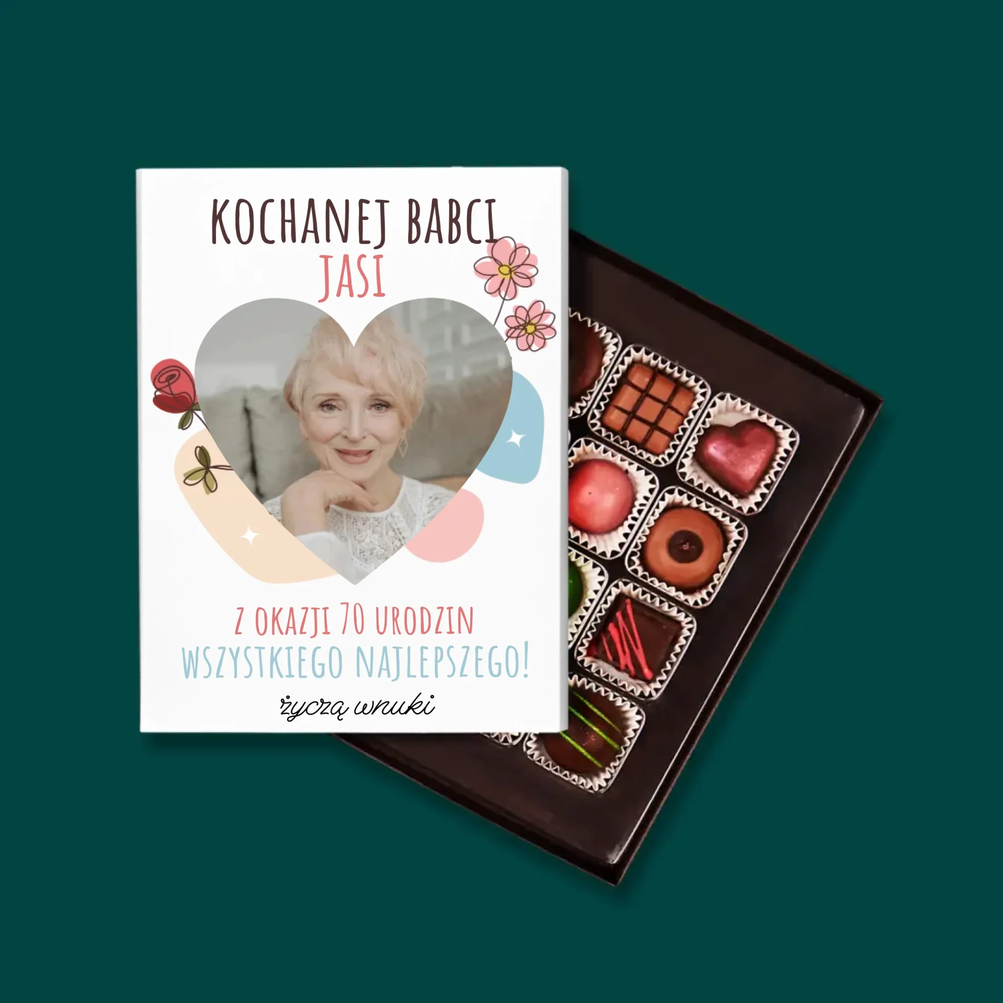 Zdjęcie I Podpis: Kochanej Babci z Okazji Urodzin - Personalizowane Praliny