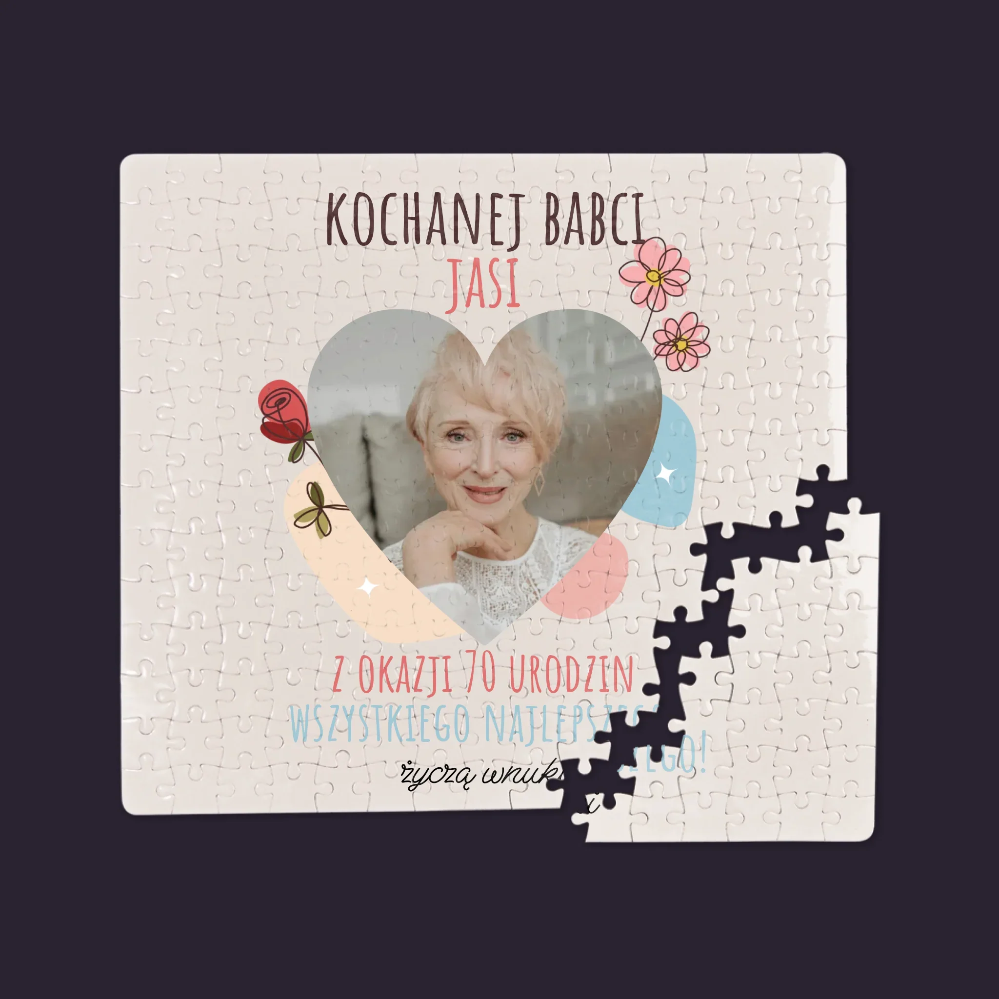 Zdjęcie I Podpis: Kochanej Babci z Okazji Urodzin - Personalizowane Puzzle
