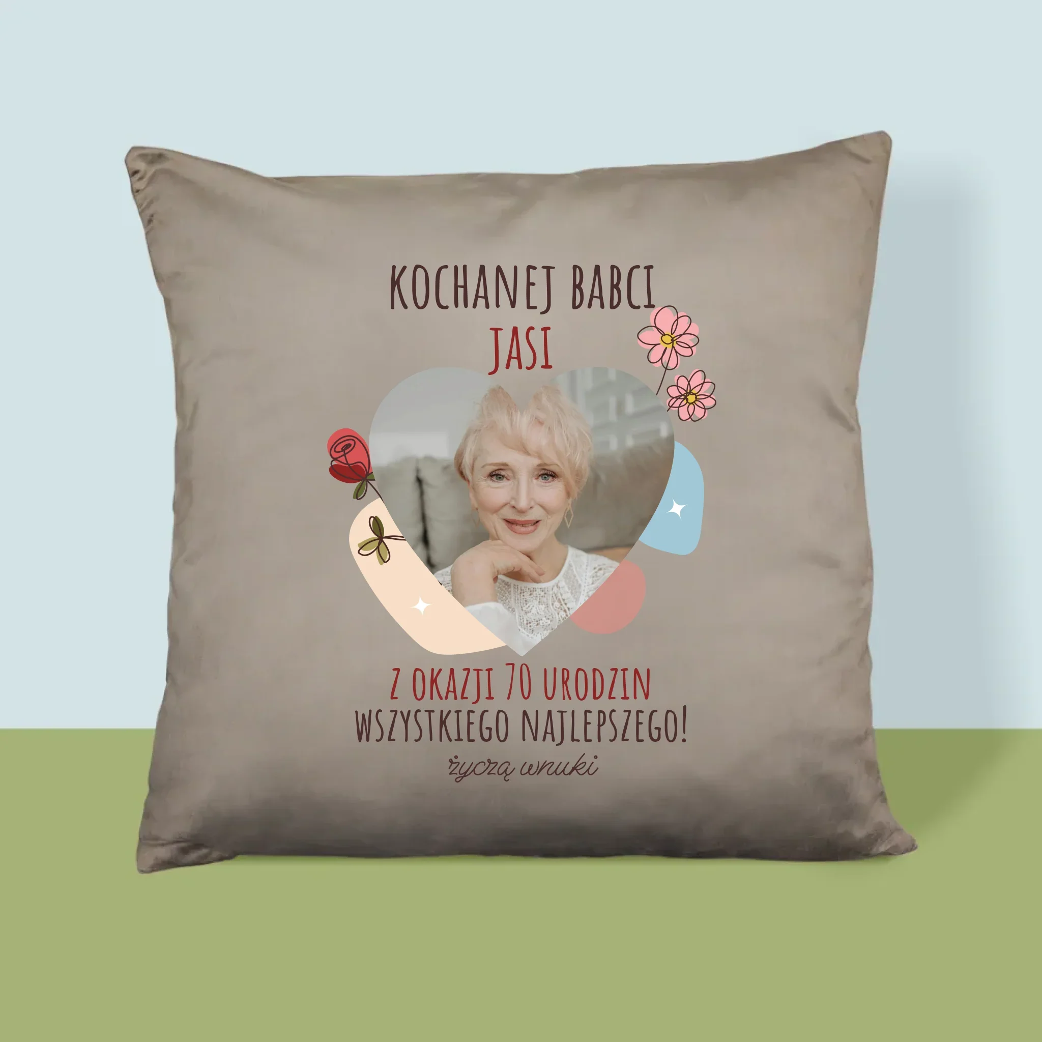 Zdjęcie I Podpis: Kochanej Babci z Okazji Urodzin - Poduszka z Nadrukiem