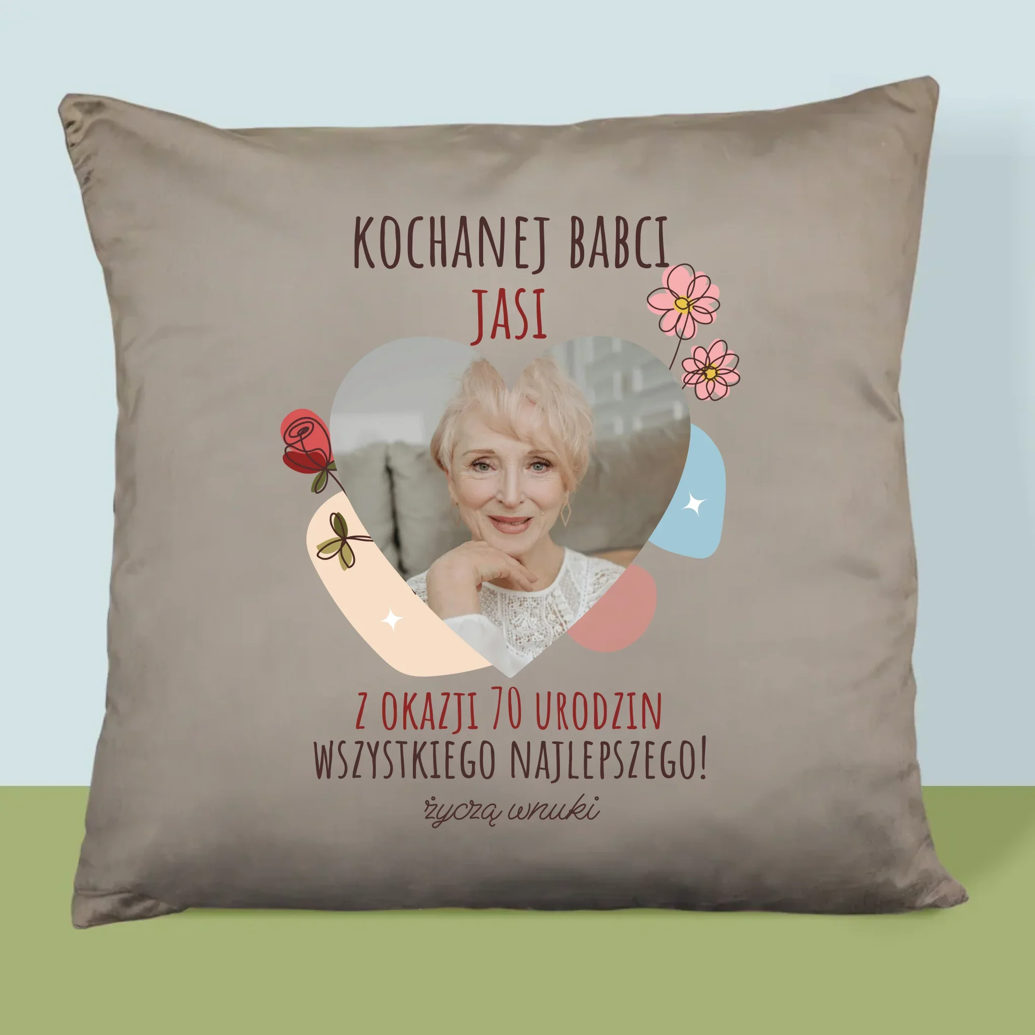Zdjęcie I Podpis: Kochanej Babci z Okazji Urodzin - Poduszka z Nadrukiem - Image 3
