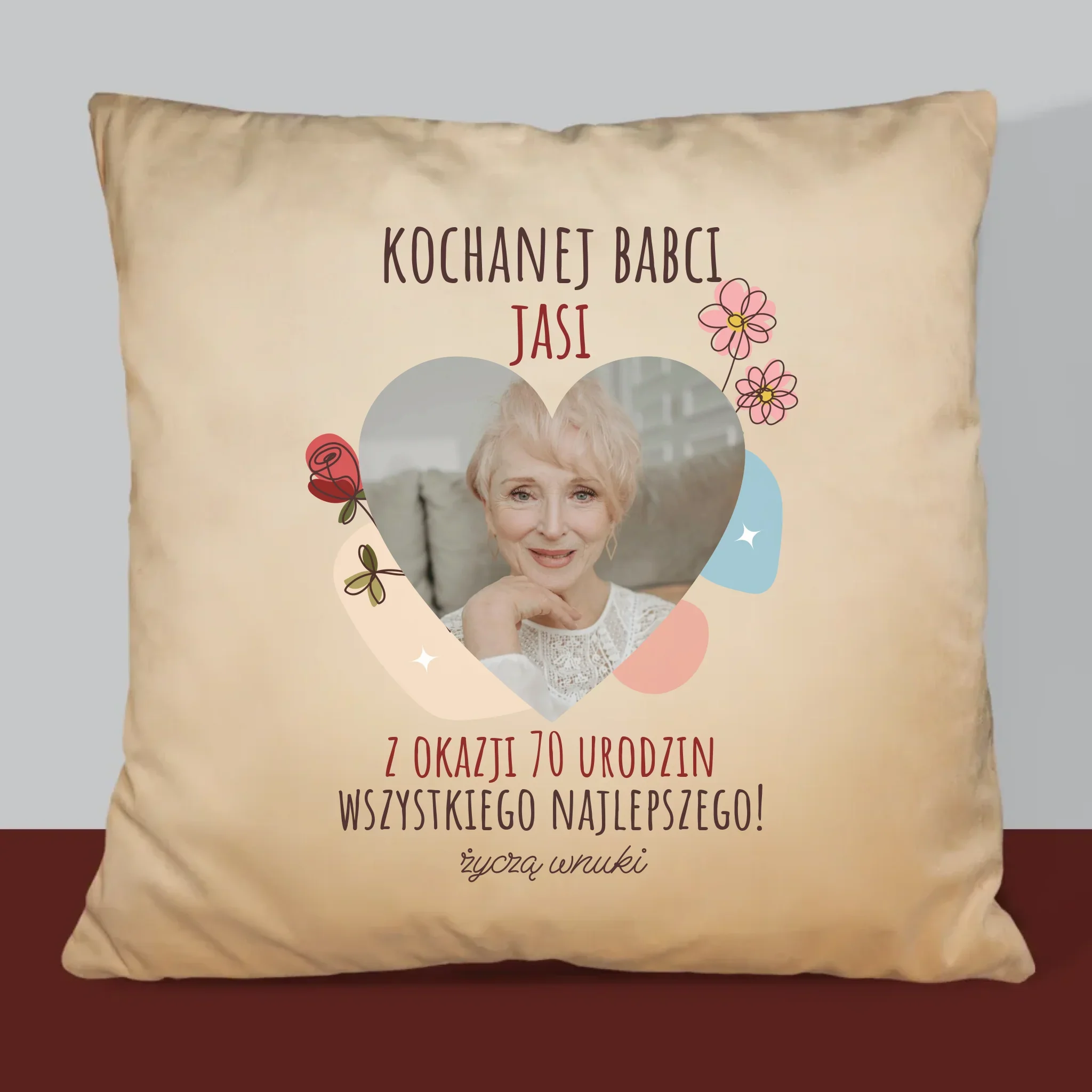 Zdjęcie I Podpis: Kochanej Babci z Okazji Urodzin - Poduszka z Nadrukiem - Image 6