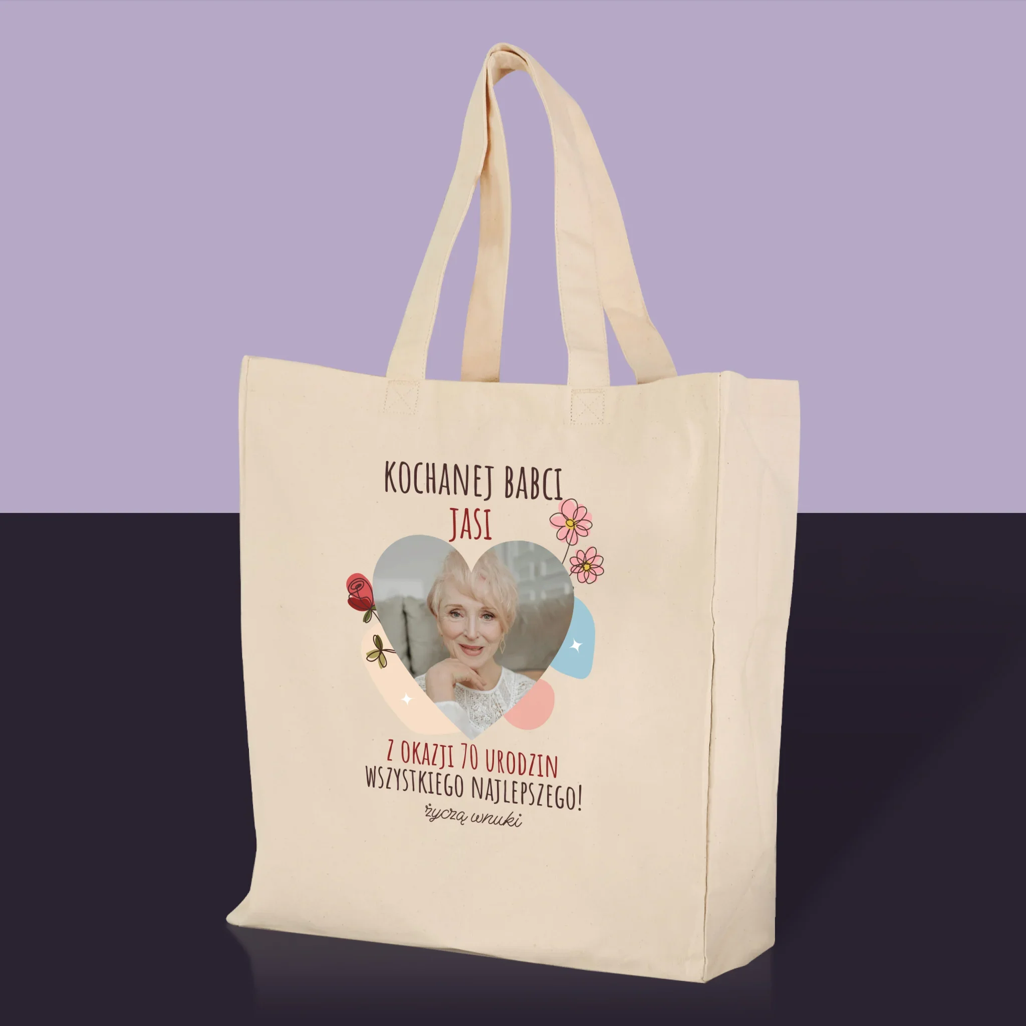 Zdjęcie I Podpis: Kochanej Babci z Okazji Urodzin - Torba Płócienna - Image 2
