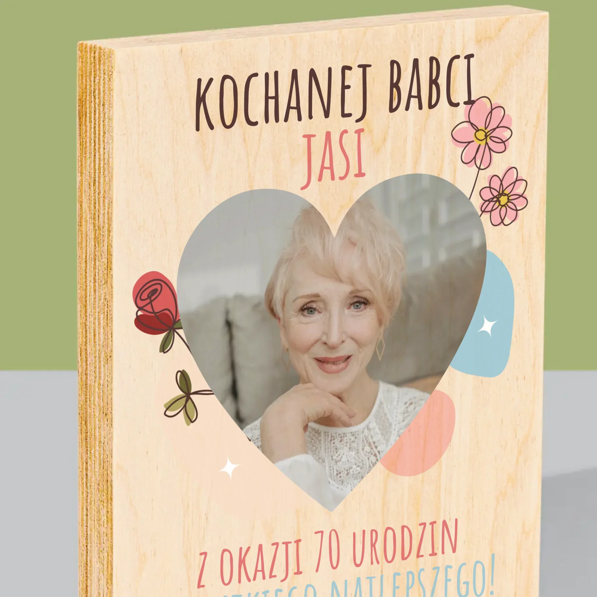 Zdjęcie I Podpis: Kochanej Babci z Okazji Urodzin - Wydruk Na Drewnie - Image 2