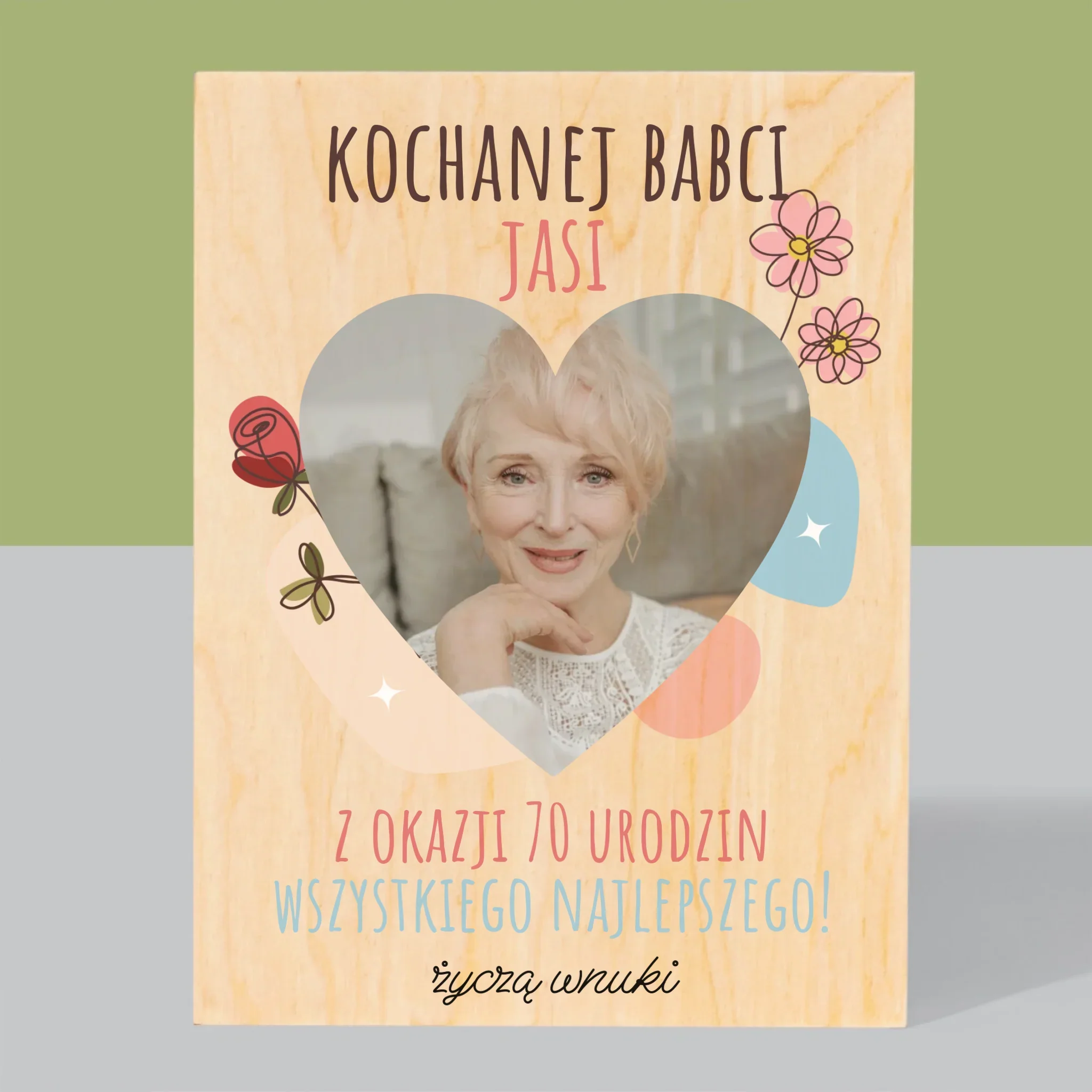 Zdjęcie I Podpis: Kochanej Babci z Okazji Urodzin - Wydruk Na Drewnie - Image 3
