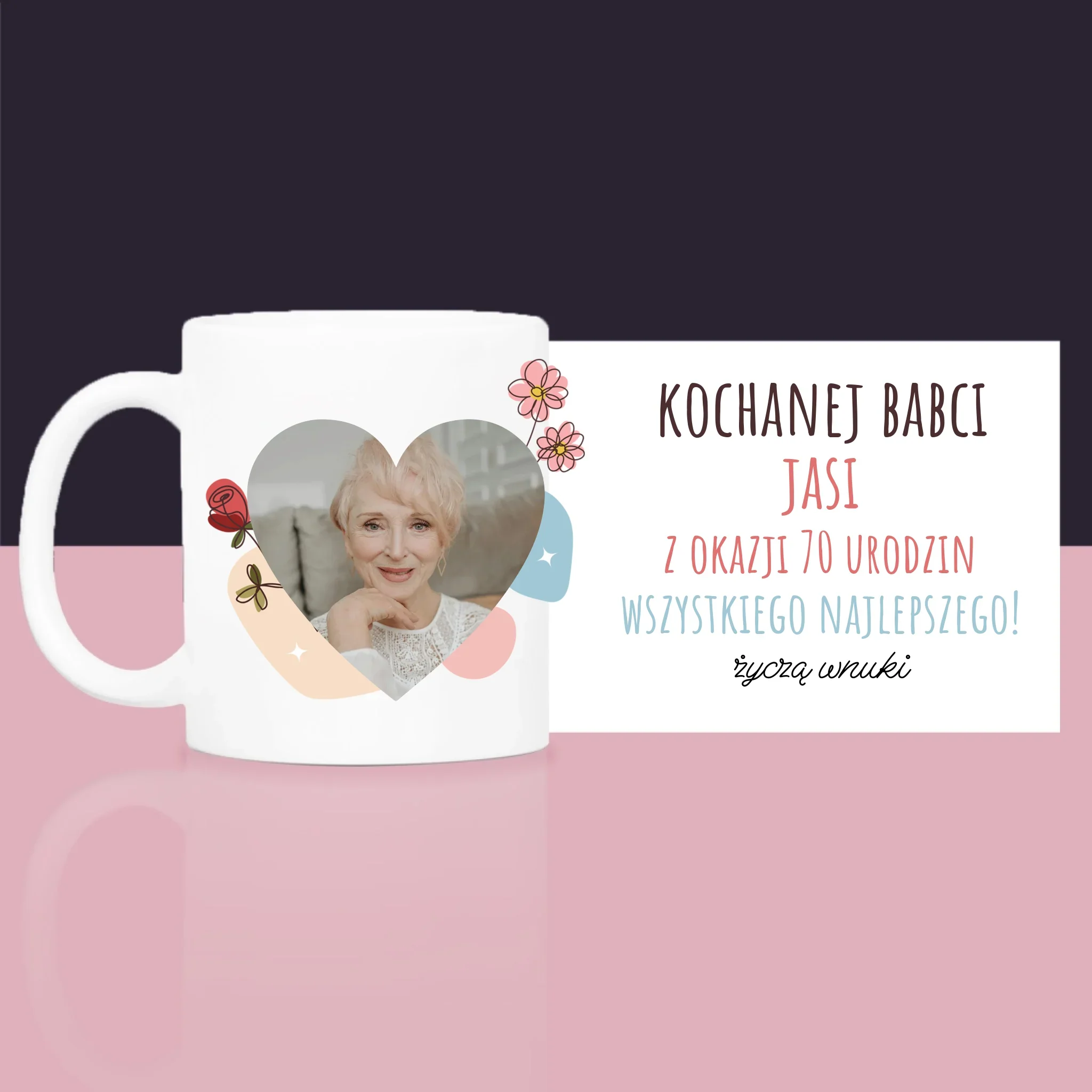 Zdjęcie i Podpis: Kochanej Babci z Okazji Urodzin - Zestaw prezentowy z kubkiem, herbatą i słodkościami - Image 5