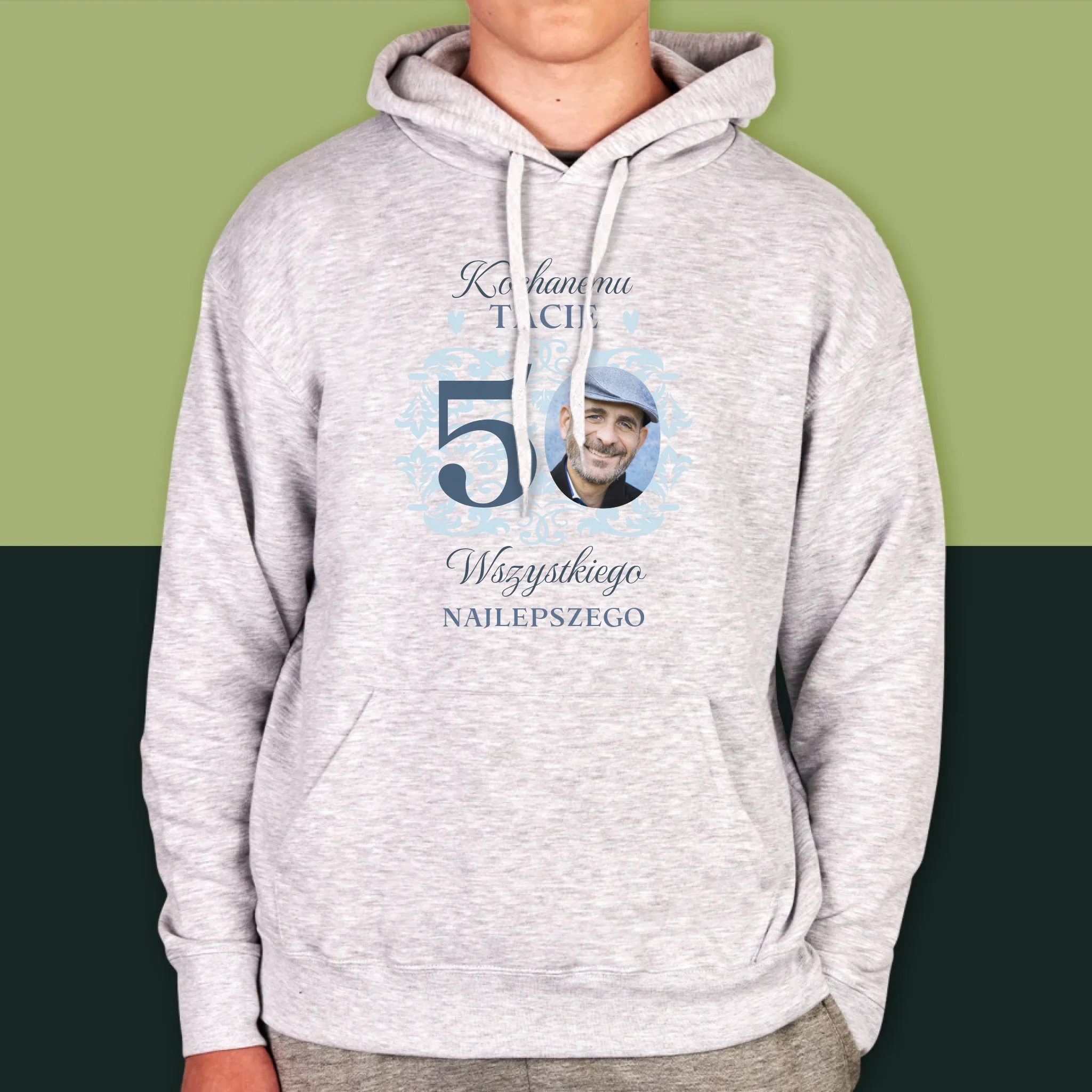 Zdjęcie I Podpis: Kochanemu Tacie Z Okazji 50 Urodzin - Bluza Męska Z Kapturem - Image 8