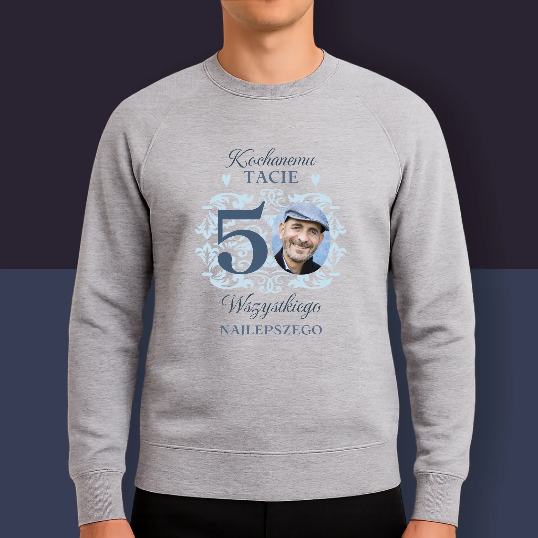 Zdjęcie I Podpis: Kochanemu Tacie Z Okazji 50 Urodzin - Bluza Męska Z Kapturem - Image 9