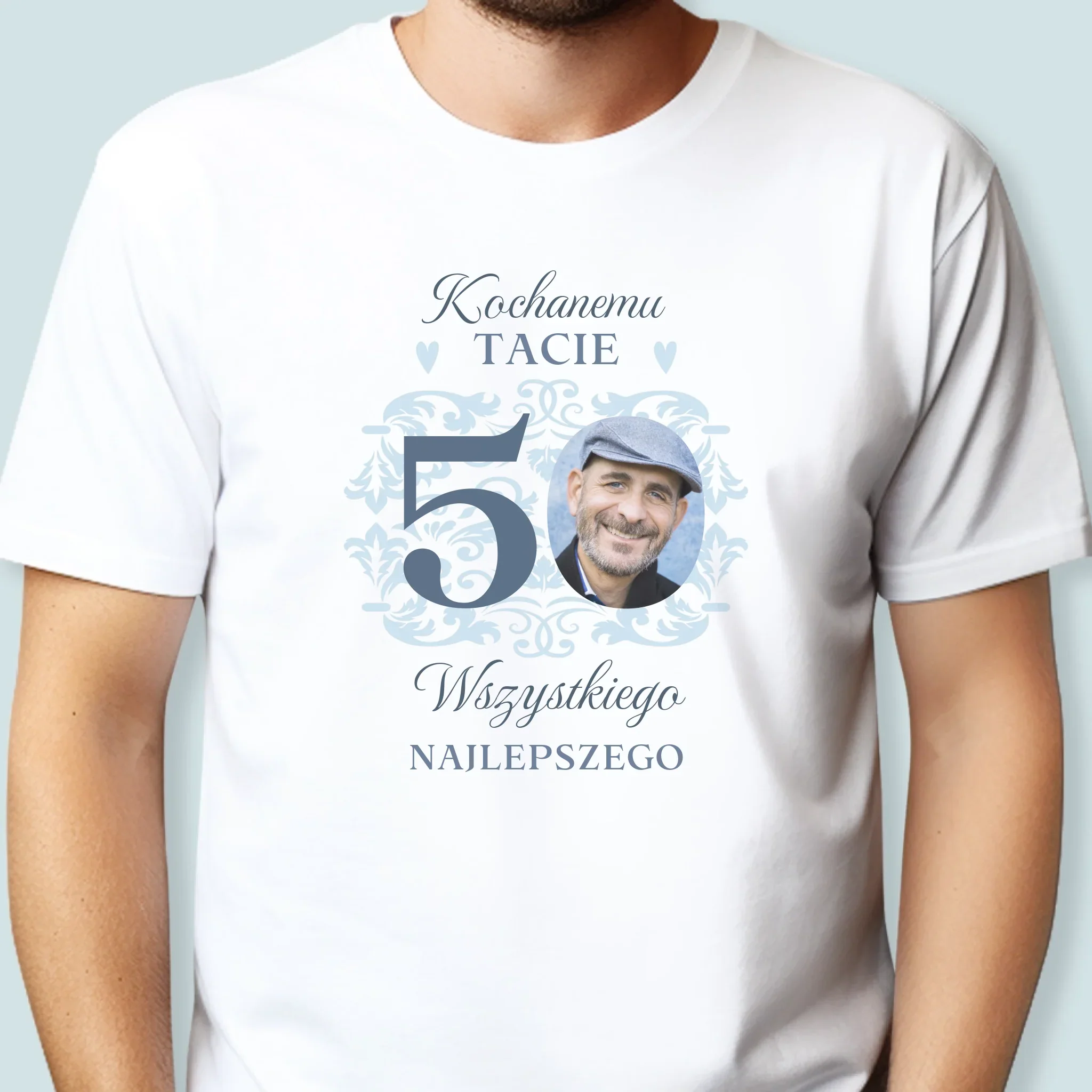 Zdjęcie I Podpis: Kochanemu Tacie Z Okazji 50 Urodzin - Koszulka Męska z Nadrukiem - Image 2