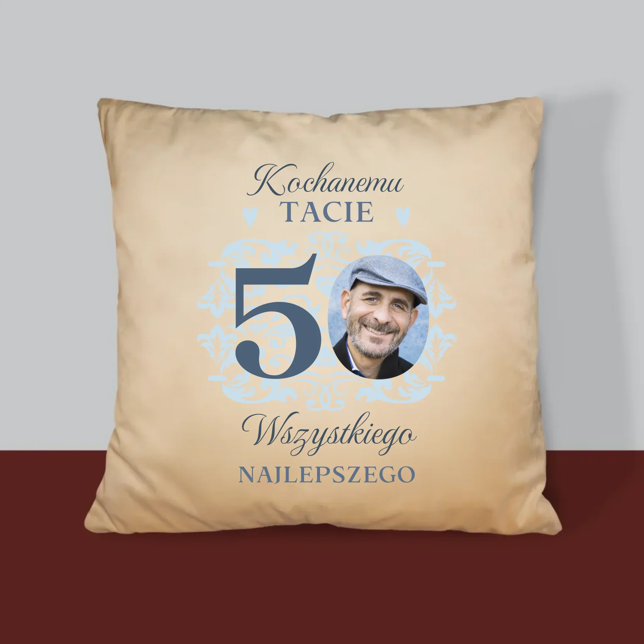 Zdjęcie I Podpis: Kochanemu Tacie Z Okazji 50 Urodzin - Poduszka z Nadrukiem - Image 4