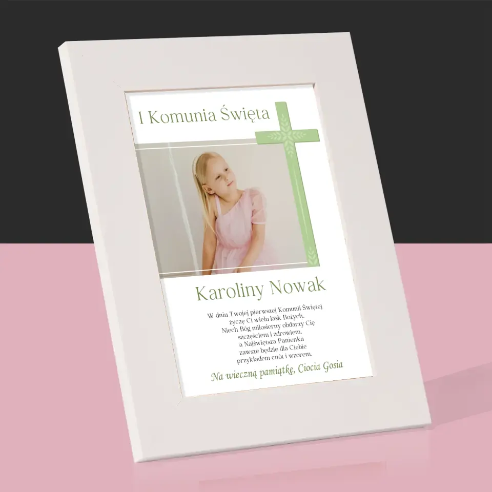 Zdjęcie i Podpis: Komunia Zdjęcie Krzyż - Ramka Na Zdjęcie