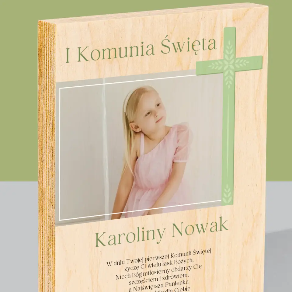 Zdjęcie i Podpis: Komunia Zdjęcie Krzyż - Wydruk Na Drewnie - Image 2