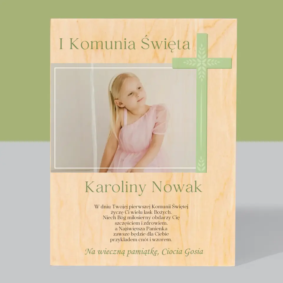 Zdjęcie i Podpis: Komunia Zdjęcie Krzyż - Wydruk Na Drewnie - Image 3