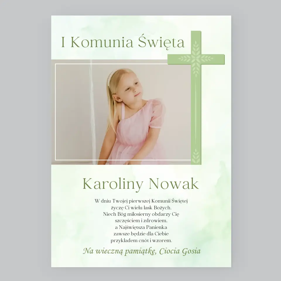 Zdjęcie i Podpis: Komunia Zdjęcie Krzyż - Wydruk Obramowany