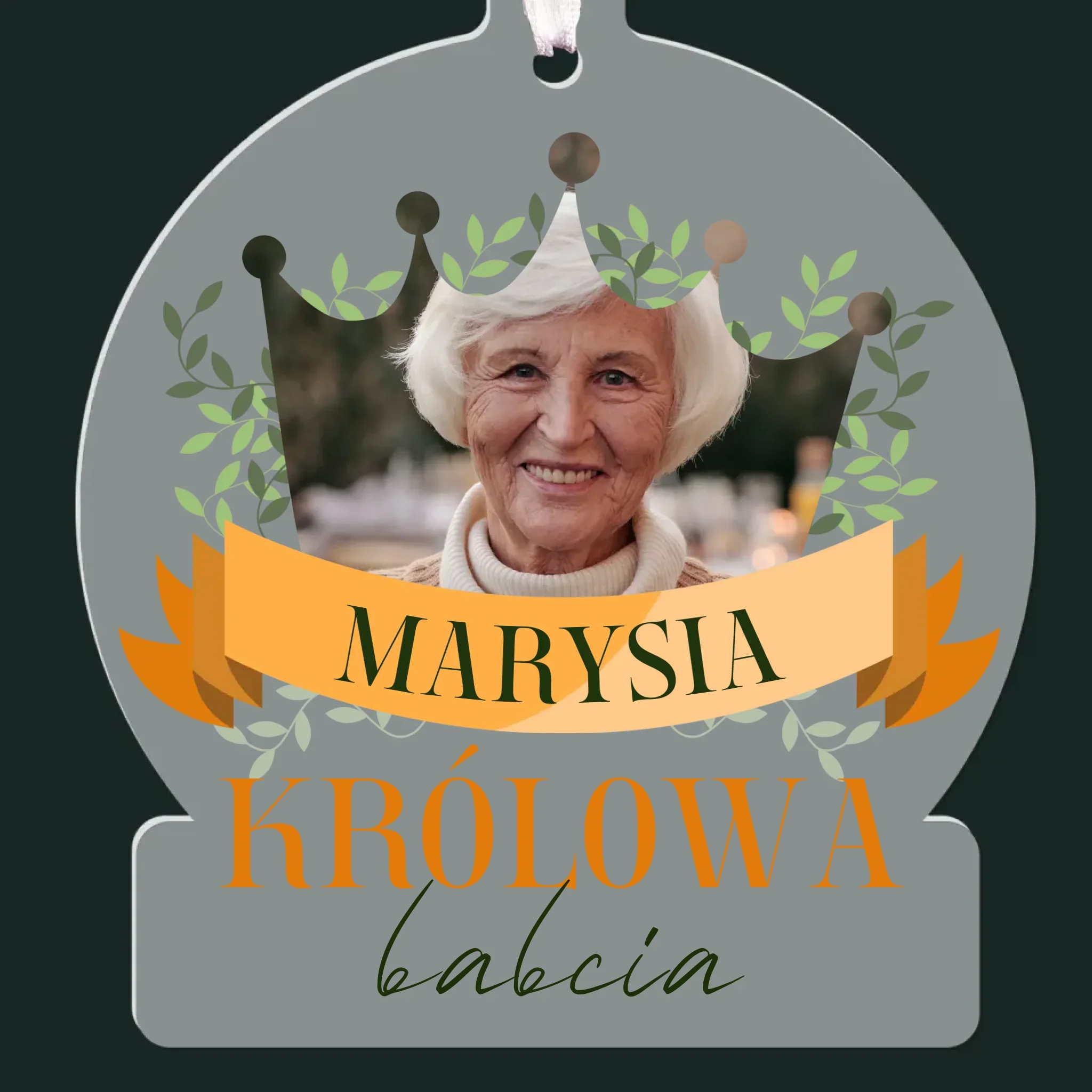 Zdjęcie i Podpis: Królowa Babcia - Bombka Świąteczna Kula - Image 2