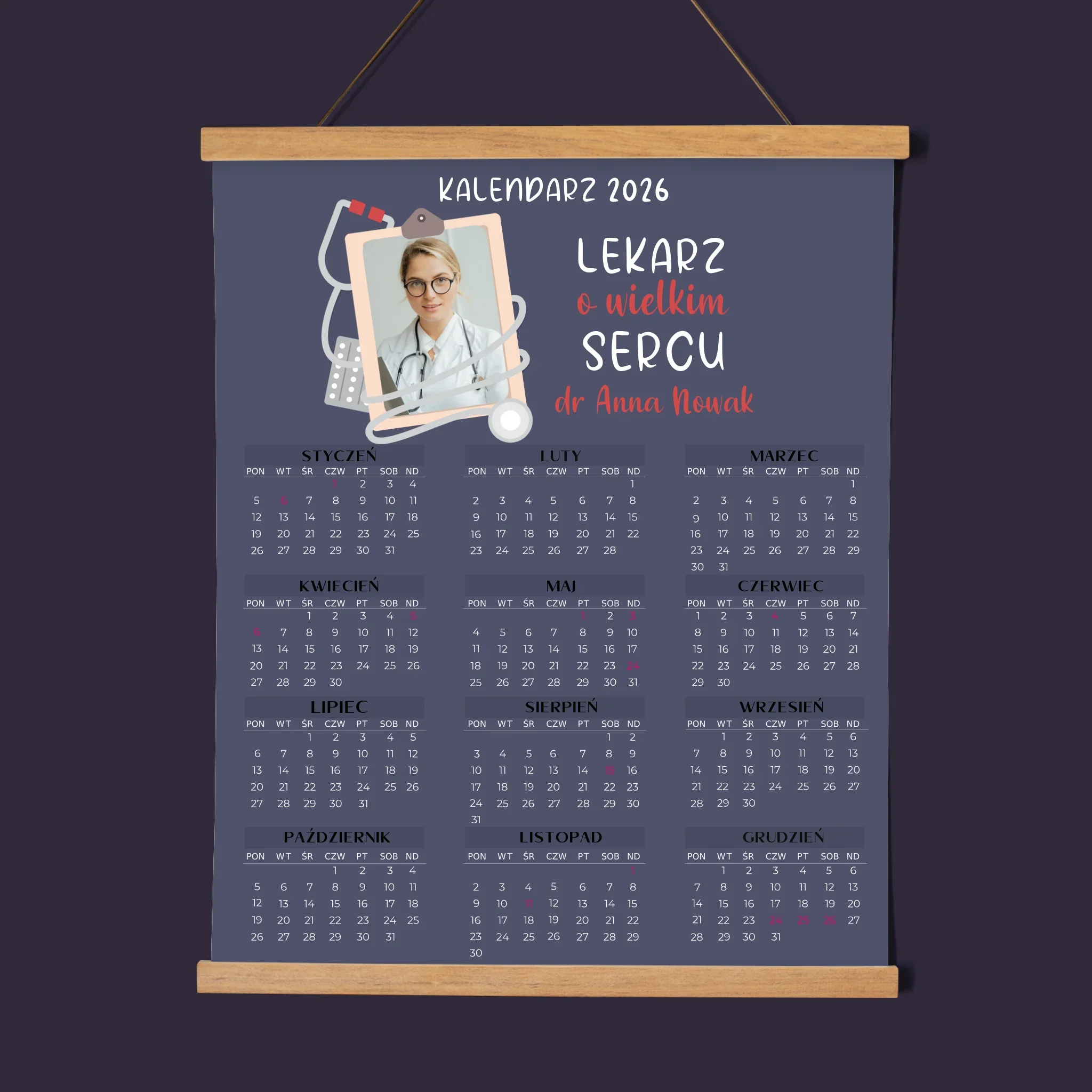 Zdjęcie i Podpis: Lekarz - Kalendarz Plakatowy z Listwami