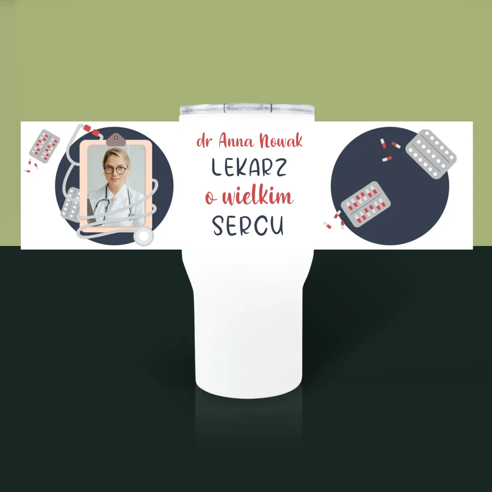 Zdjęcie i Podpis: Lekarz o Wielkim Sercu - Kubek Termiczny Biały - Image 3