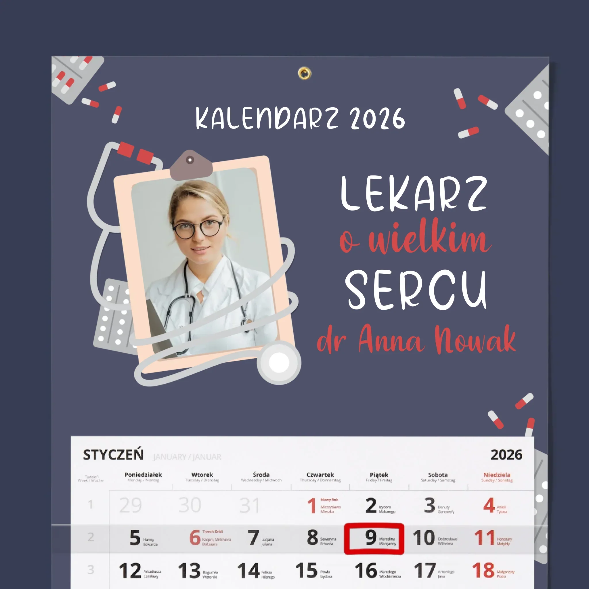 Zdjęcie i Podpis: Lekarz O Wielkim Sercu - Personalizowany Kalendarz Jednodzielny - Image 2