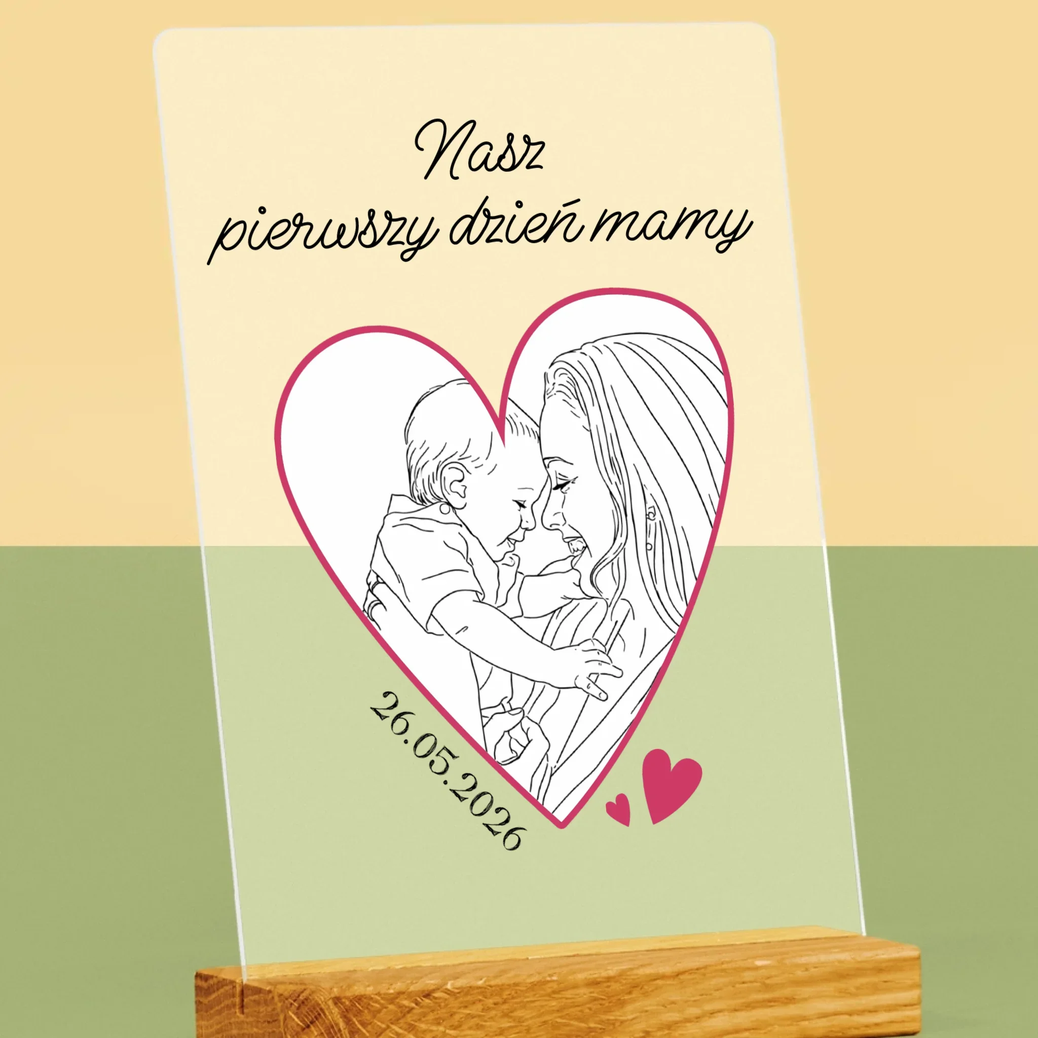 Zdjęcie i Podpis: Lineart Pierwszy Dzień Mamy - Wydruk Na Szkle Akrylowym - Image 2