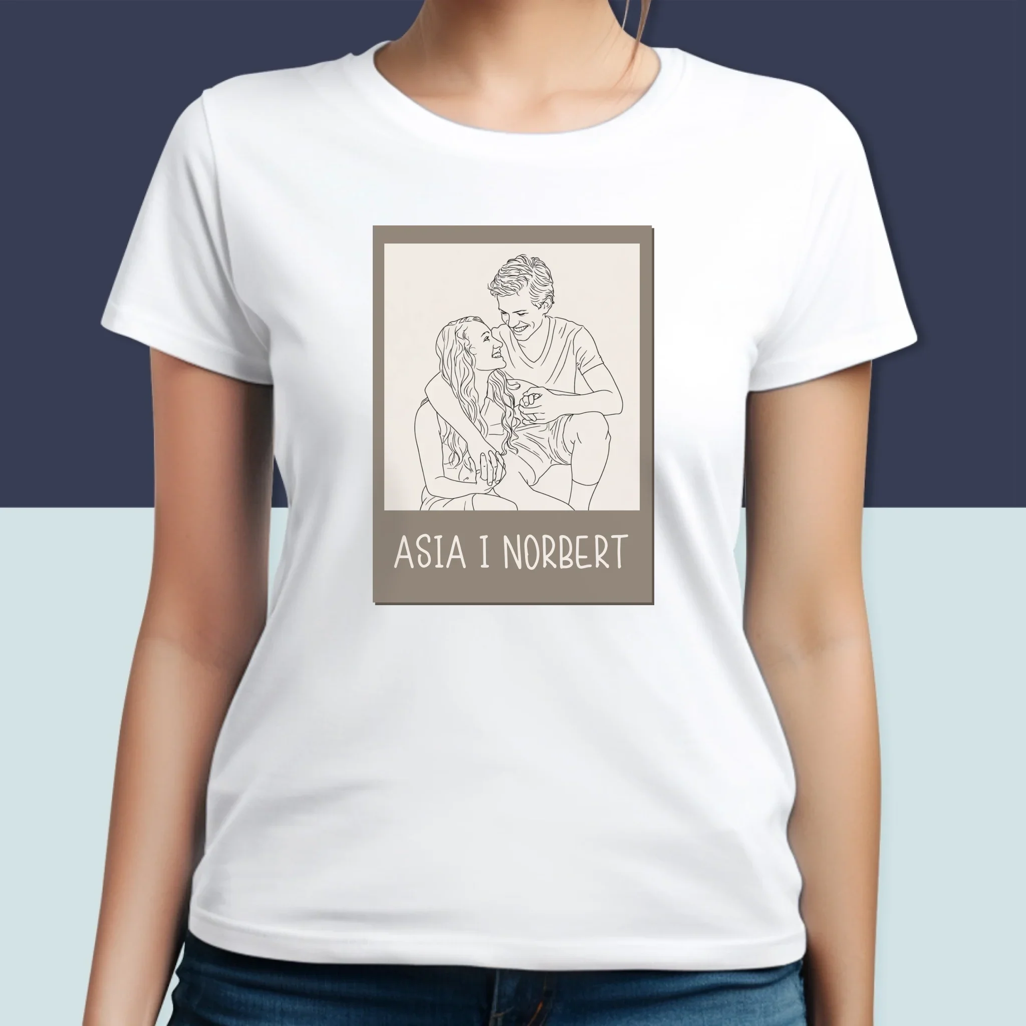 Zdjęcie i Podpis: Lineart Polaroid - Koszulka Damska z Nadrukiem