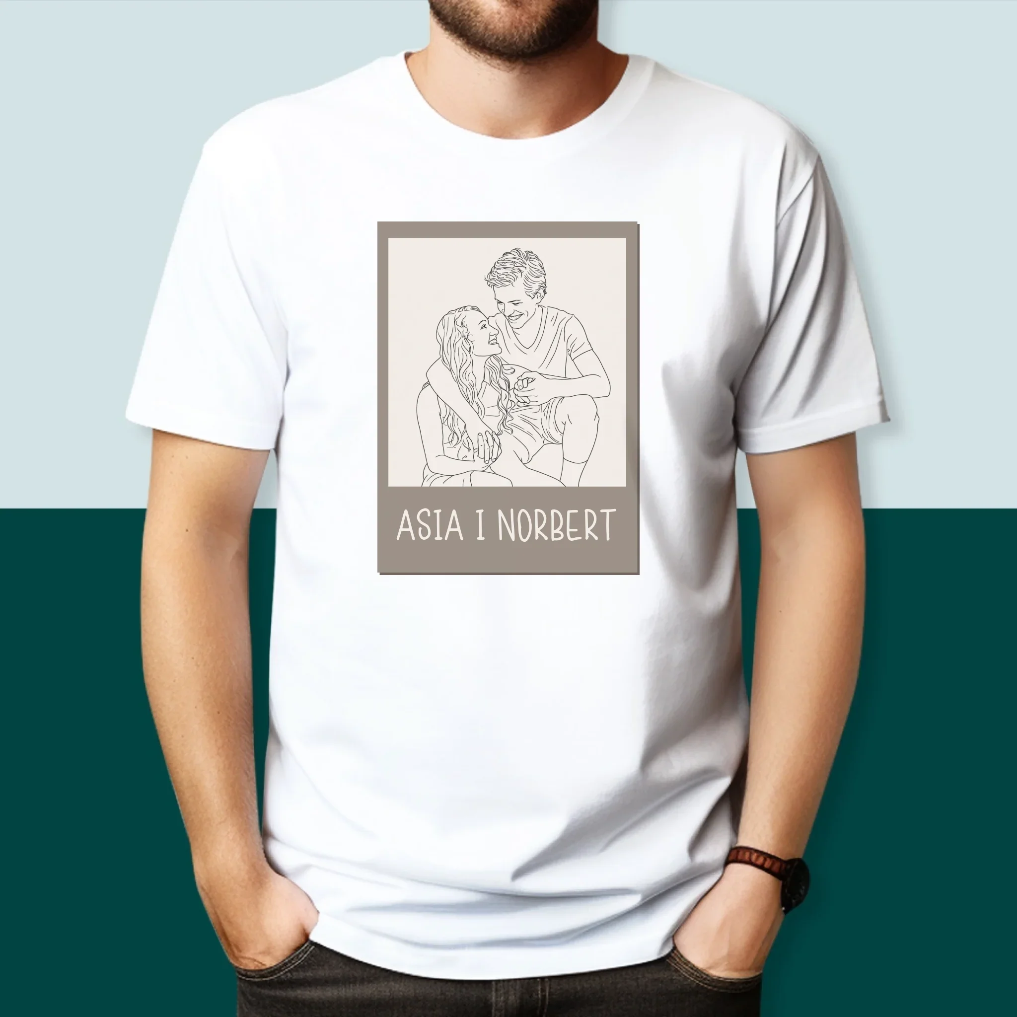Zdjęcie i Podpis: Lineart Polaroid - Koszulka Męska z Nadrukiem