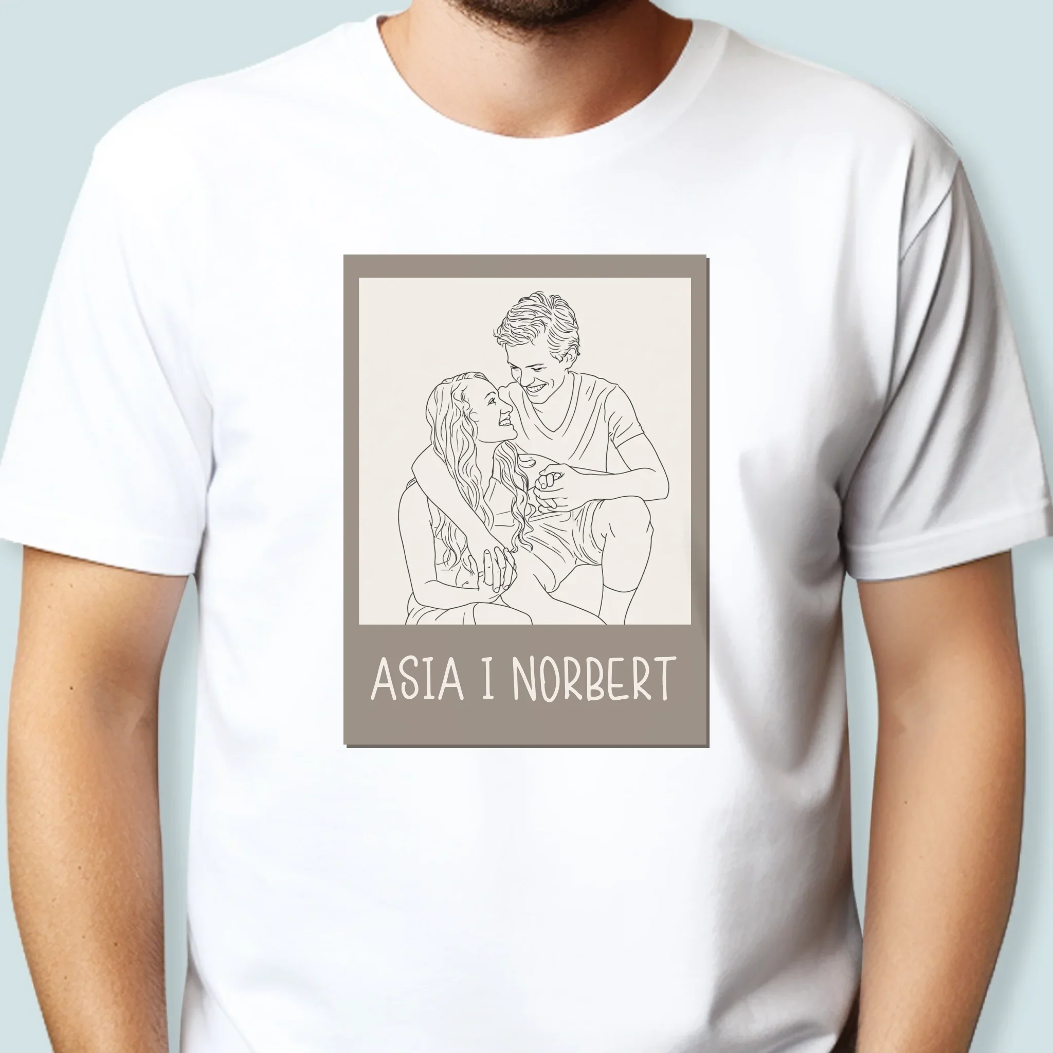 Zdjęcie i Podpis: Lineart Polaroid - Koszulka Męska z Nadrukiem - Image 2